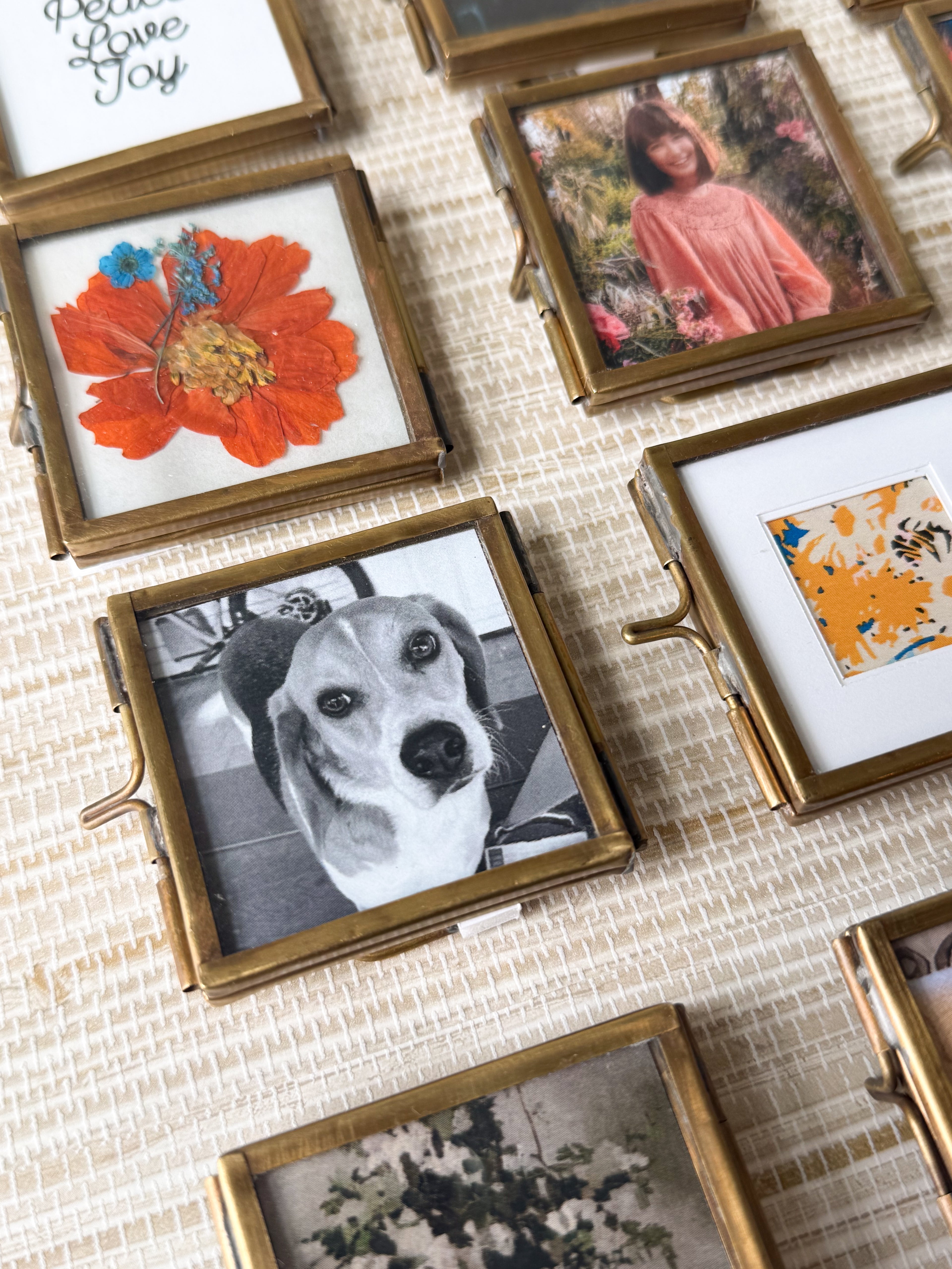 Mini Brass Frame with Floating Glass with Easel Back | 2"x2" | Home Decor