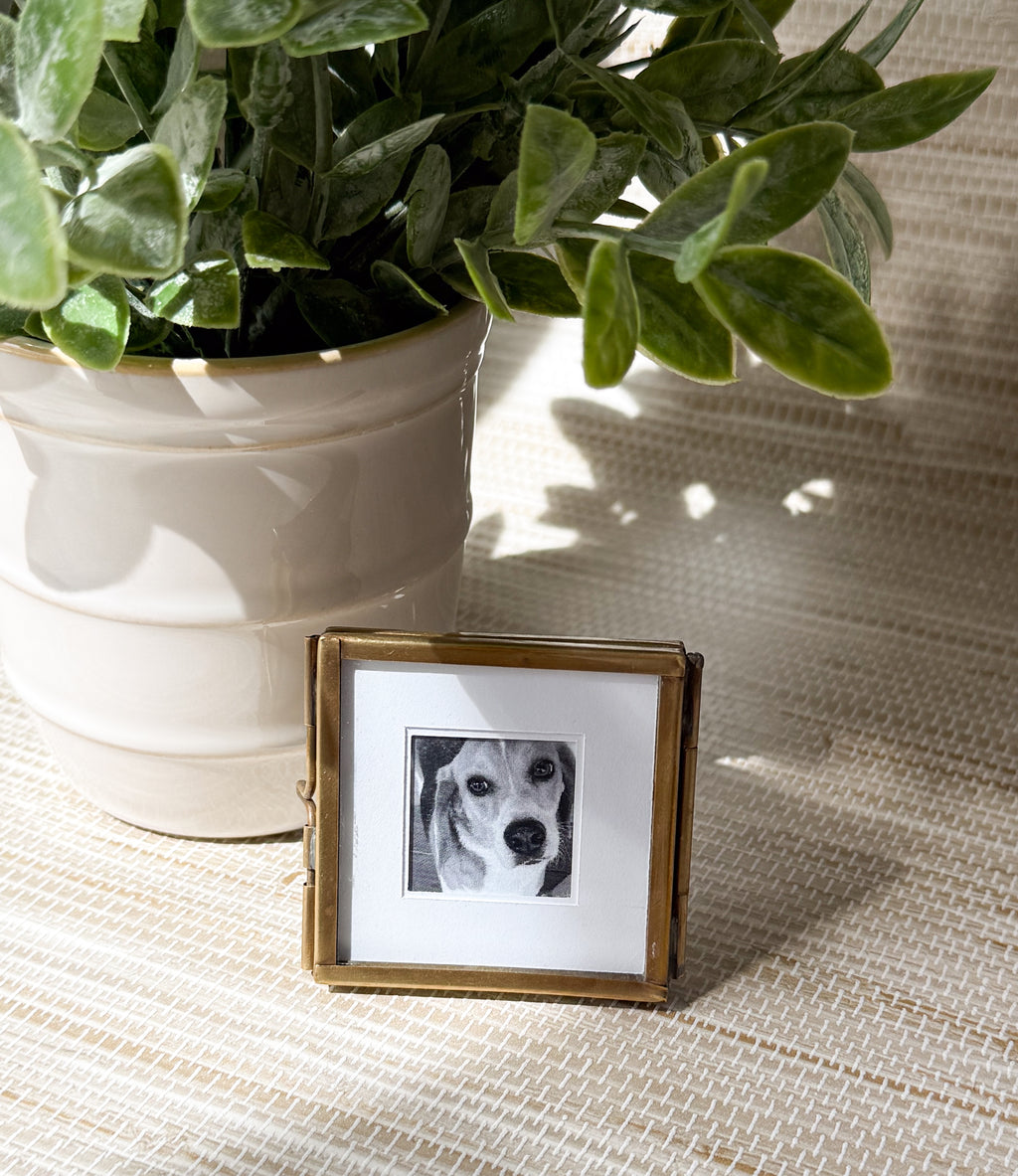 Square Mini Brass Frame with White Picture Matte | 2"x2"