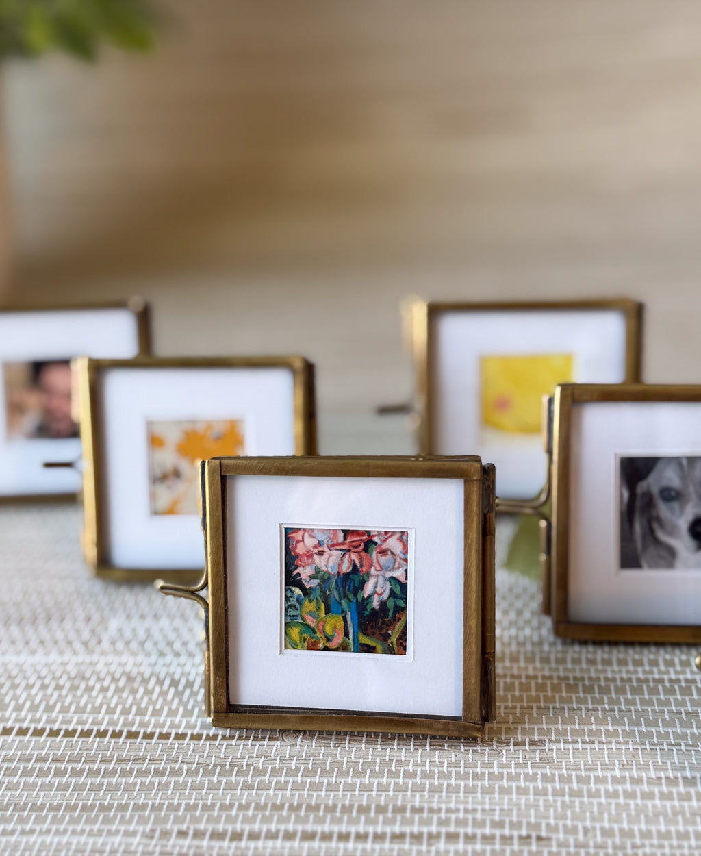Square Mini Brass Frame with White Picture Matte | 2"x2"