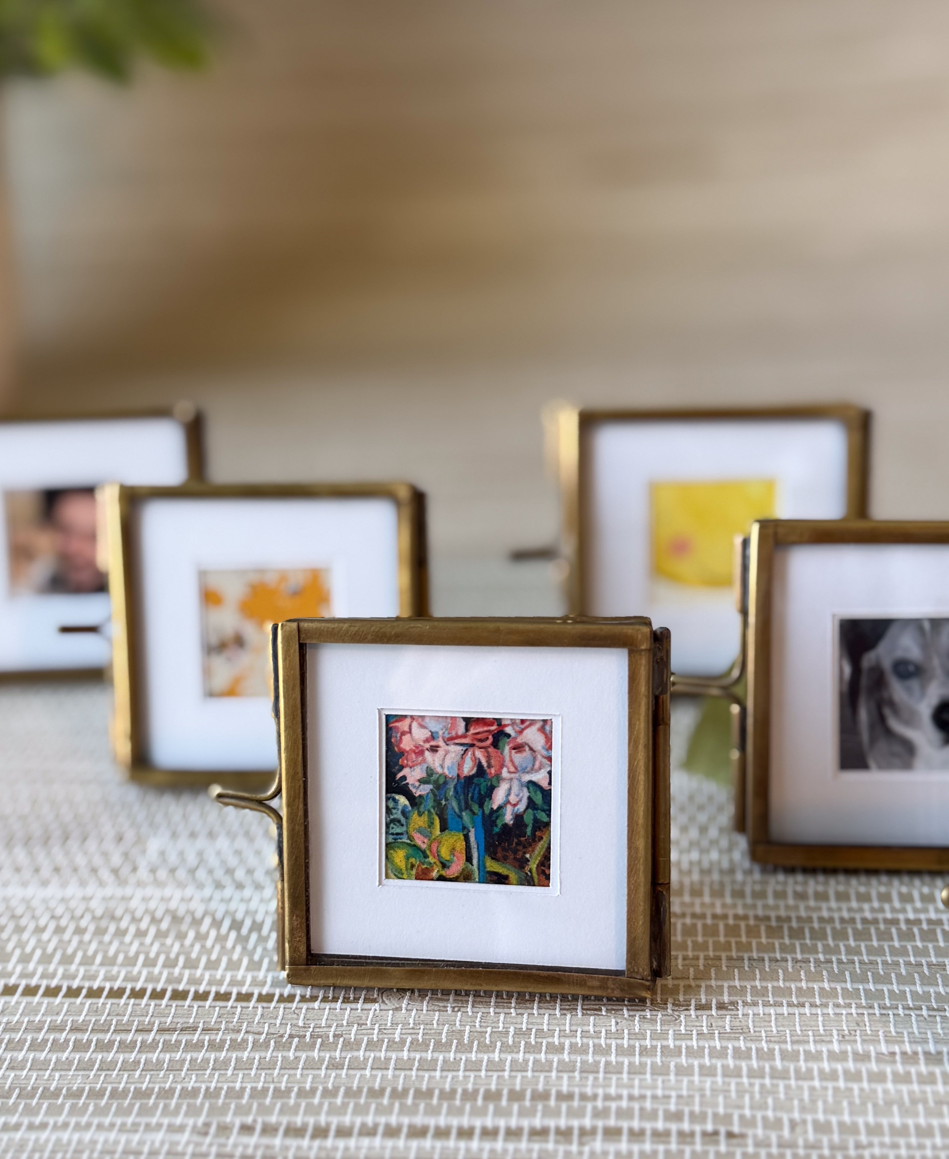 Square Mini Brass Frame with White Picture Matte | 2"x2"