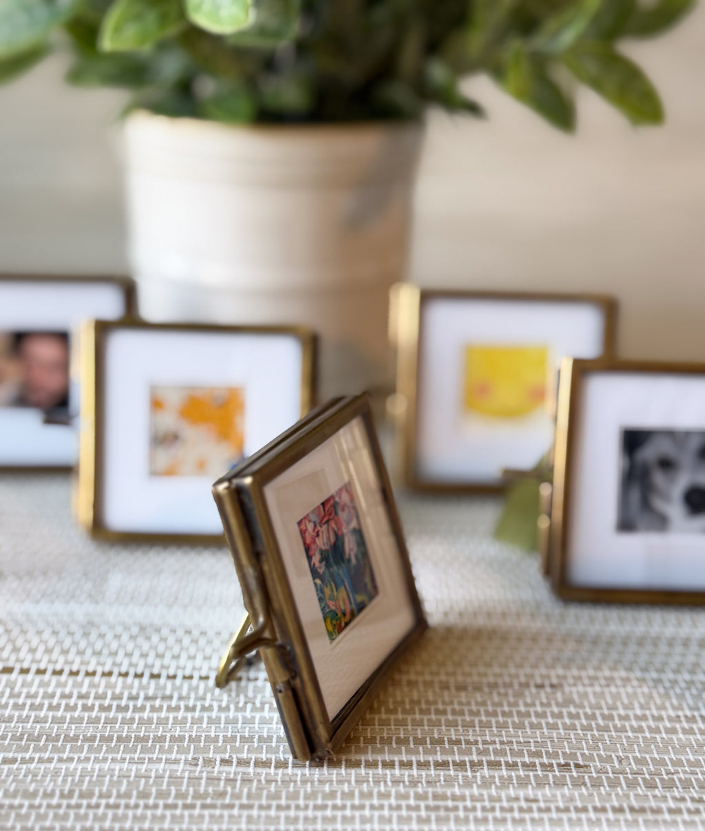 Square Mini Brass Frame with White Picture Matte | 2"x2"