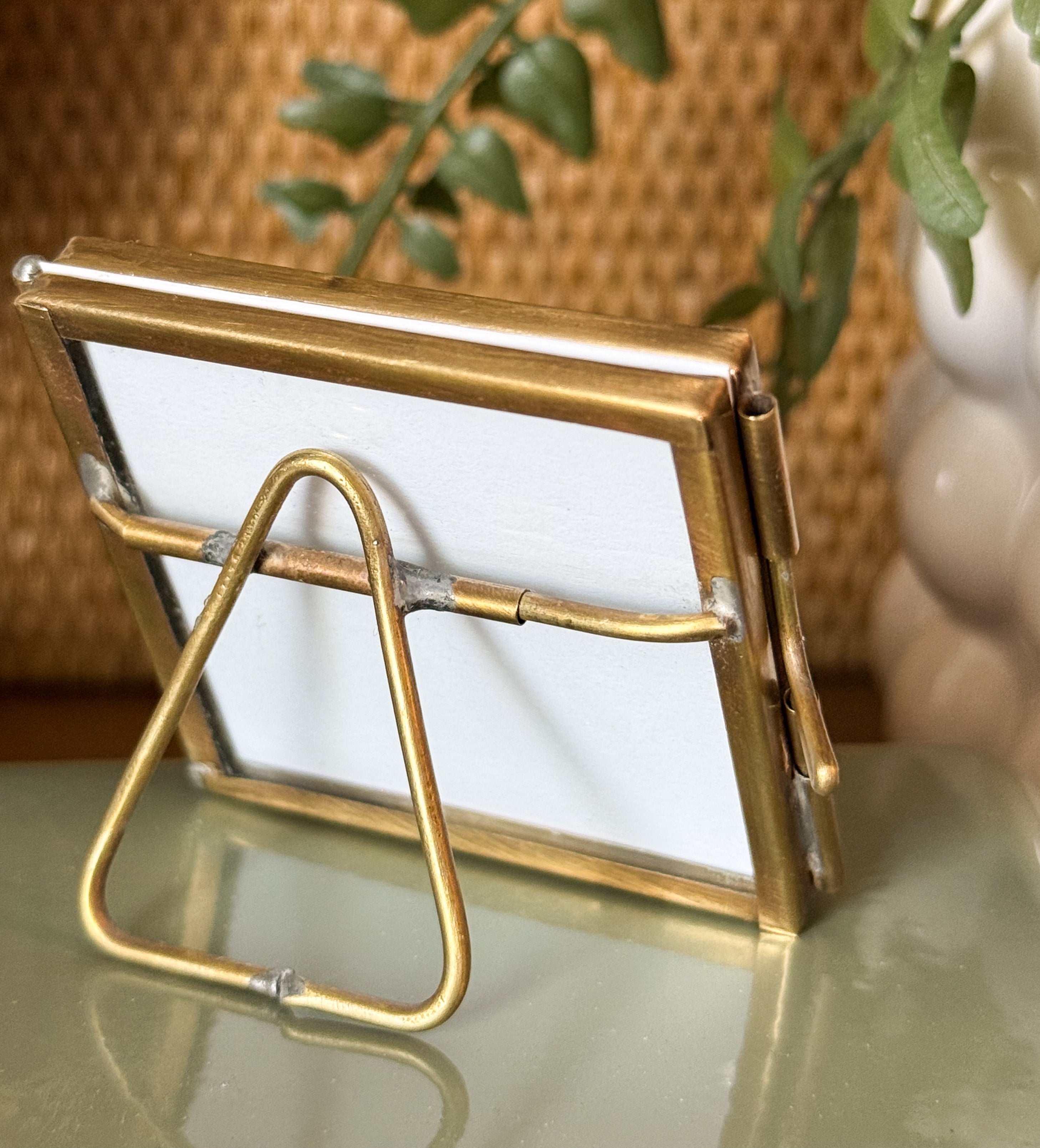 Vintage Brass Floating Picture Frame | 3x3 Tabletop Display, Modern Home Decor