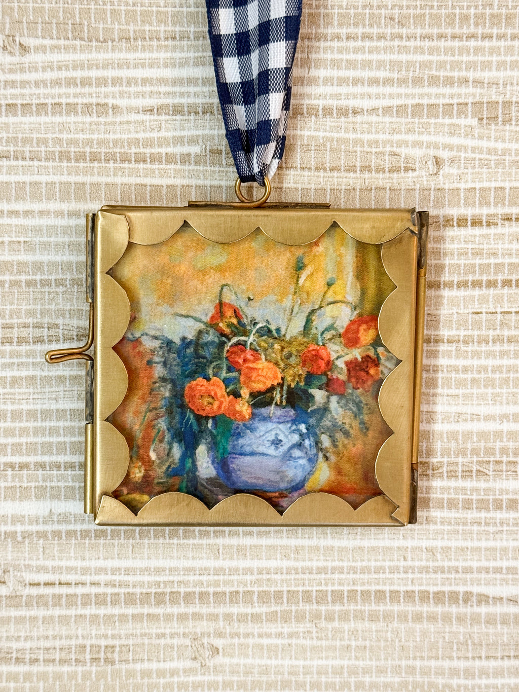 Hanging Scalloped Edge Brass Frame | 2.5"x2.5" | Keepsake | Wall Frame