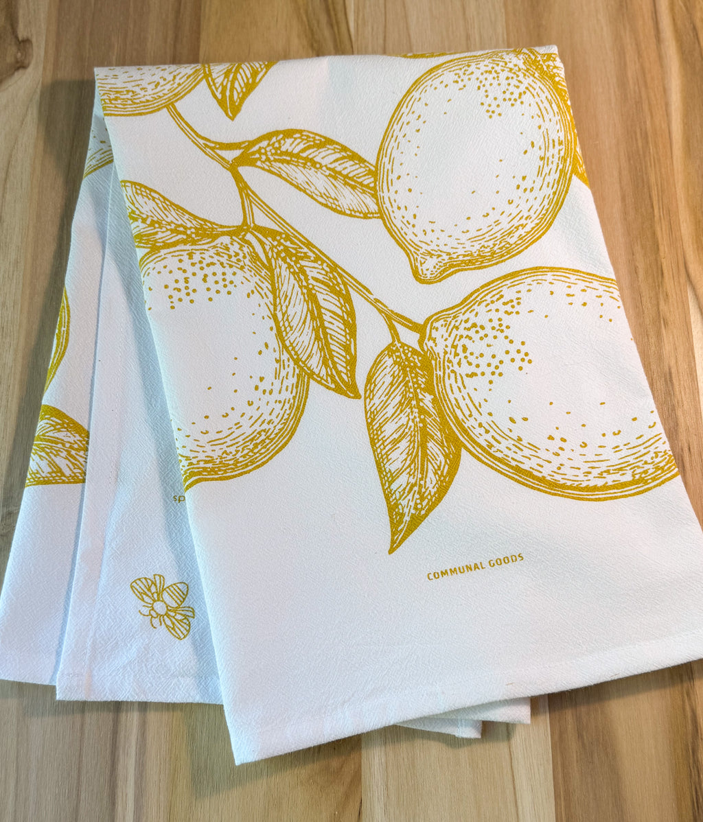Tea Towel, Lemons Cotton Kitchen Towel, Oversized, Citrus | 28"x28"