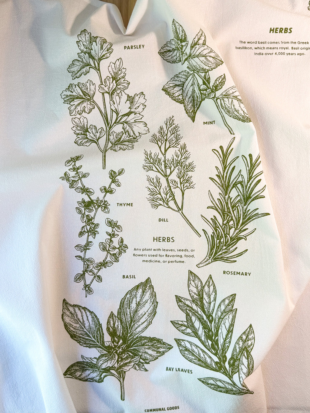 Garden Tea Towel, Herbs Cotton Kitchen Towel, Oversized | 28"x28"