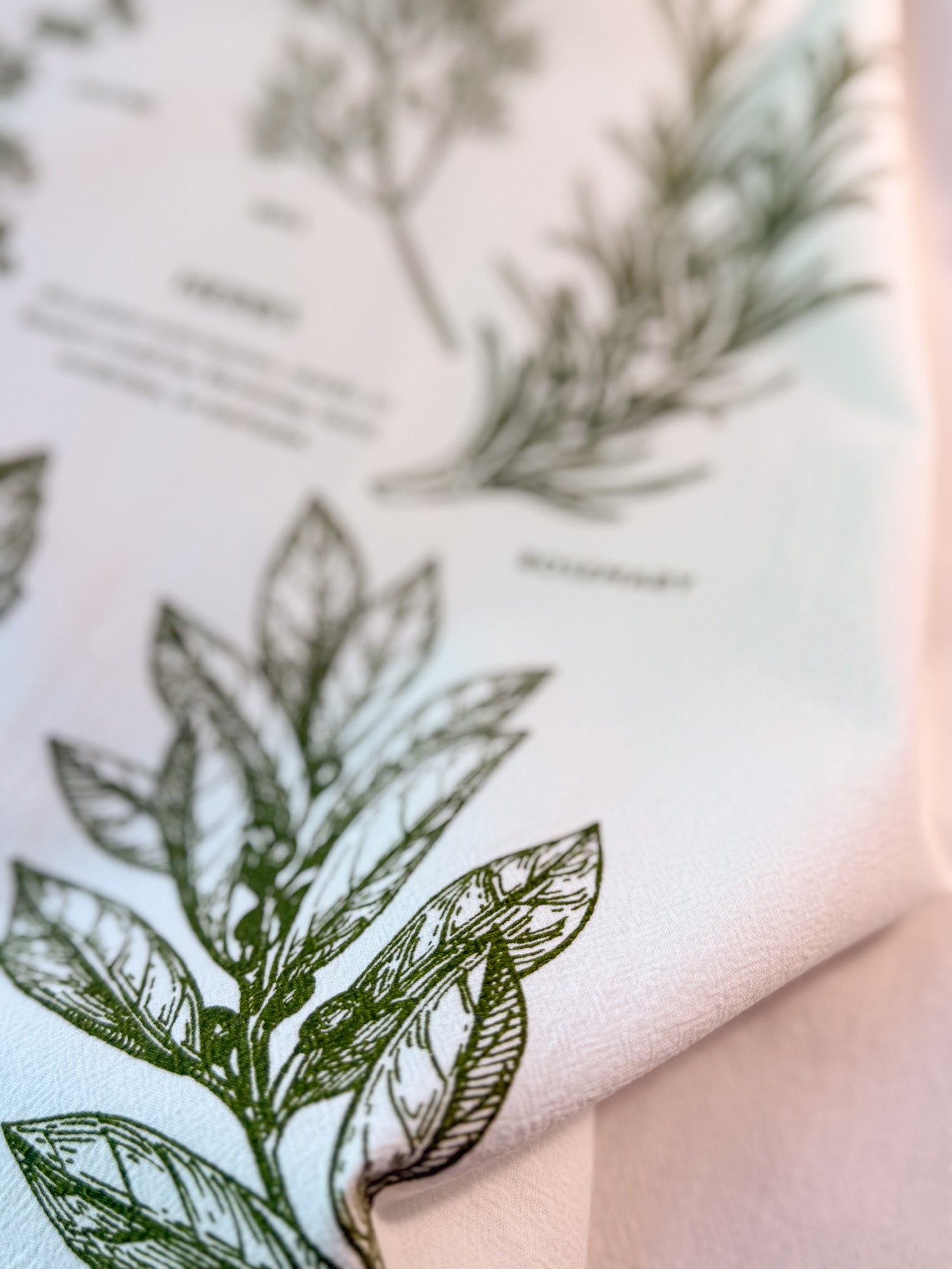 Garden Tea Towel, Herbs Cotton Kitchen Towel, Oversized | 28"x28"