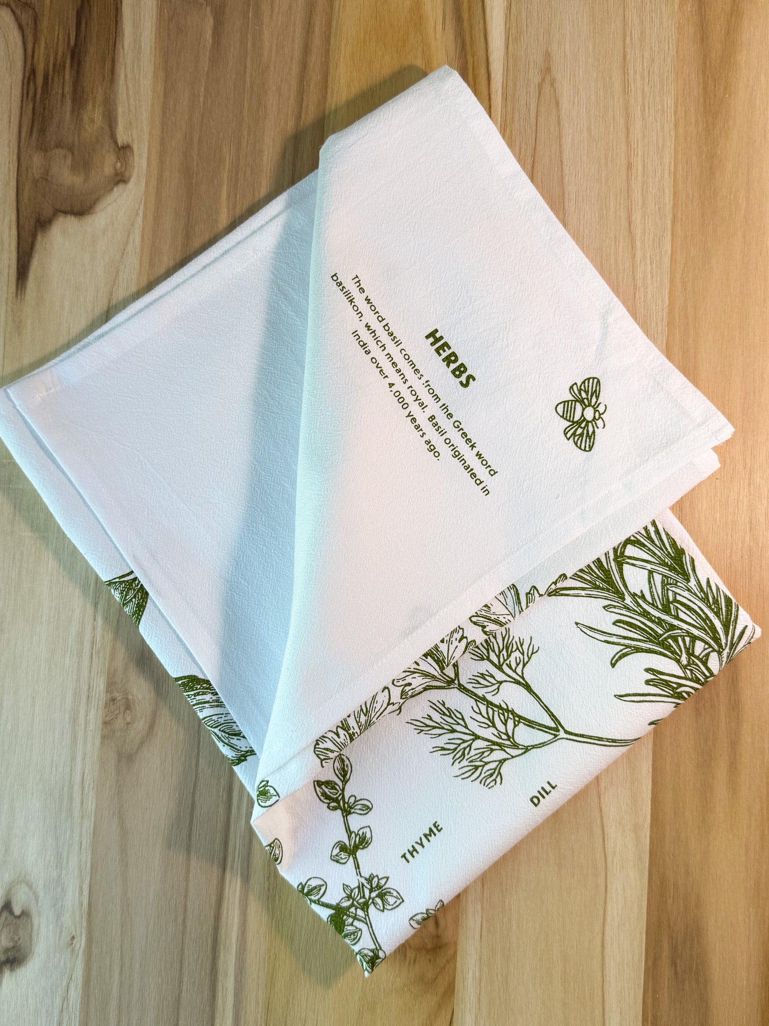 Garden Tea Towel, Herbs Cotton Kitchen Towel, Oversized | 28"x28"