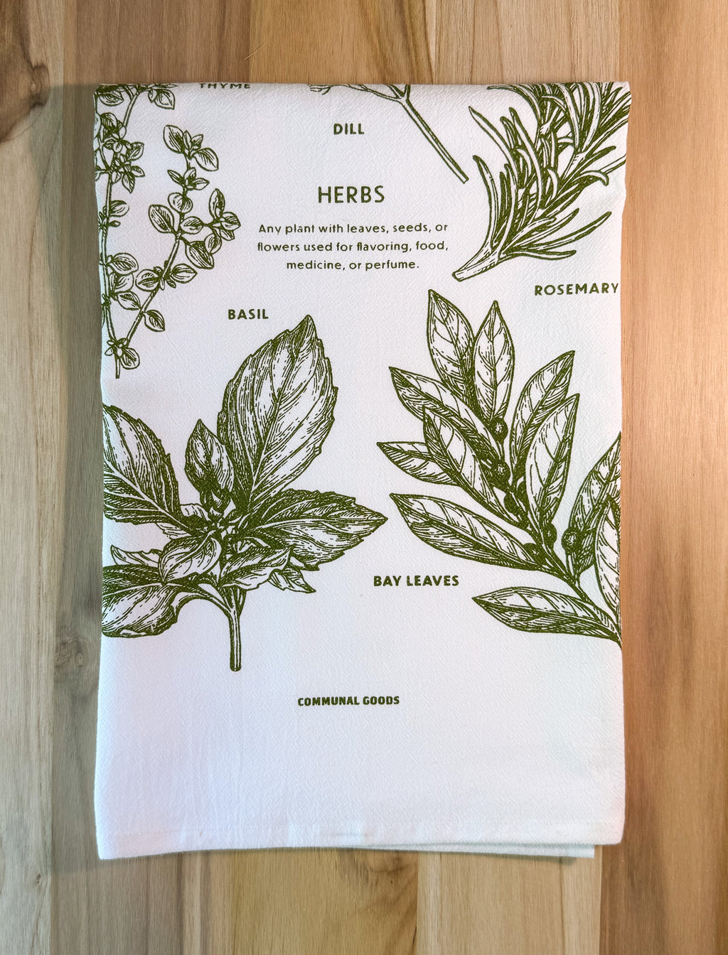 Garden Tea Towel, Herbs Cotton Kitchen Towel, Oversized | 28"x28"