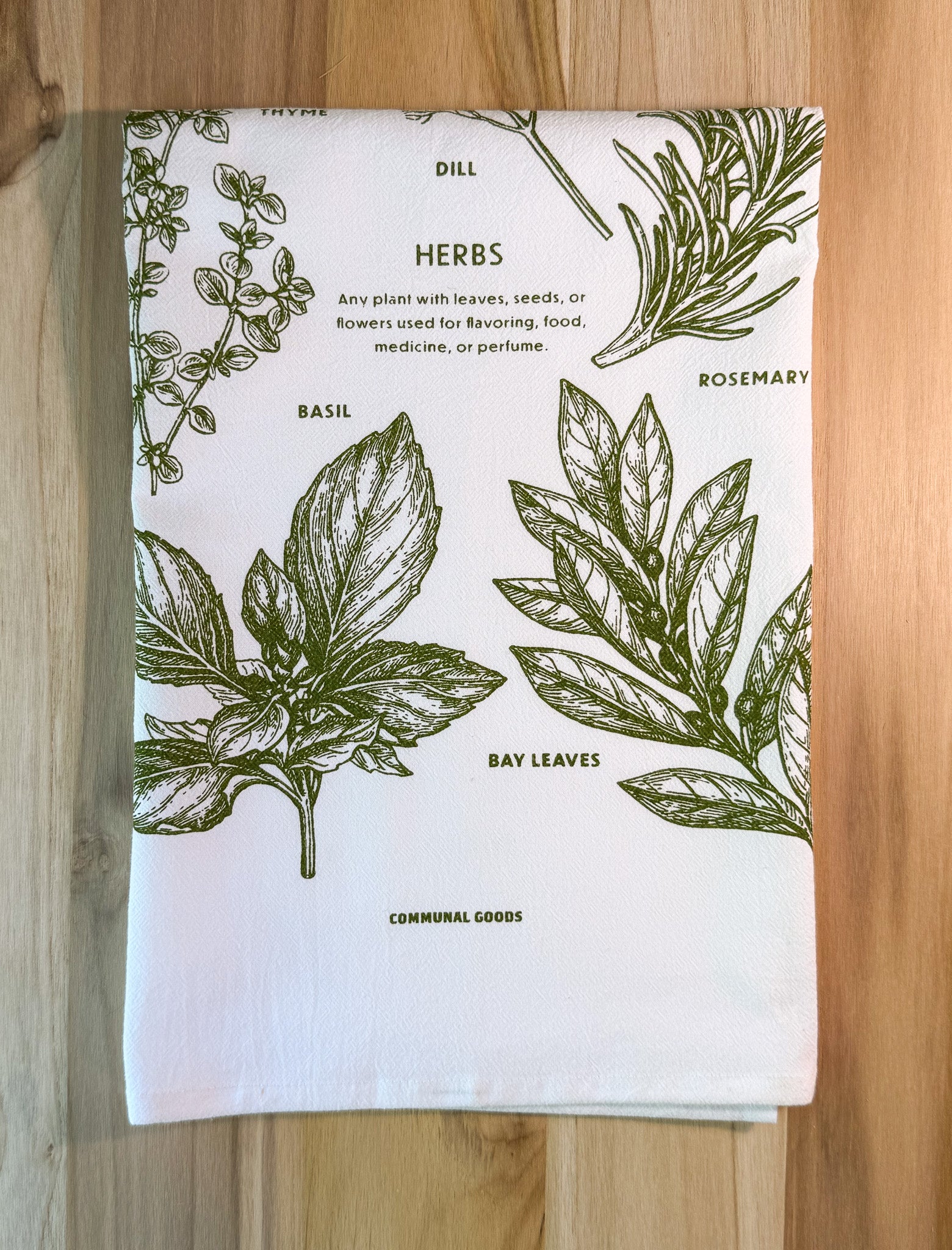 Garden Tea Towel, Herbs Cotton Kitchen Towel, Oversized | 28"x28"