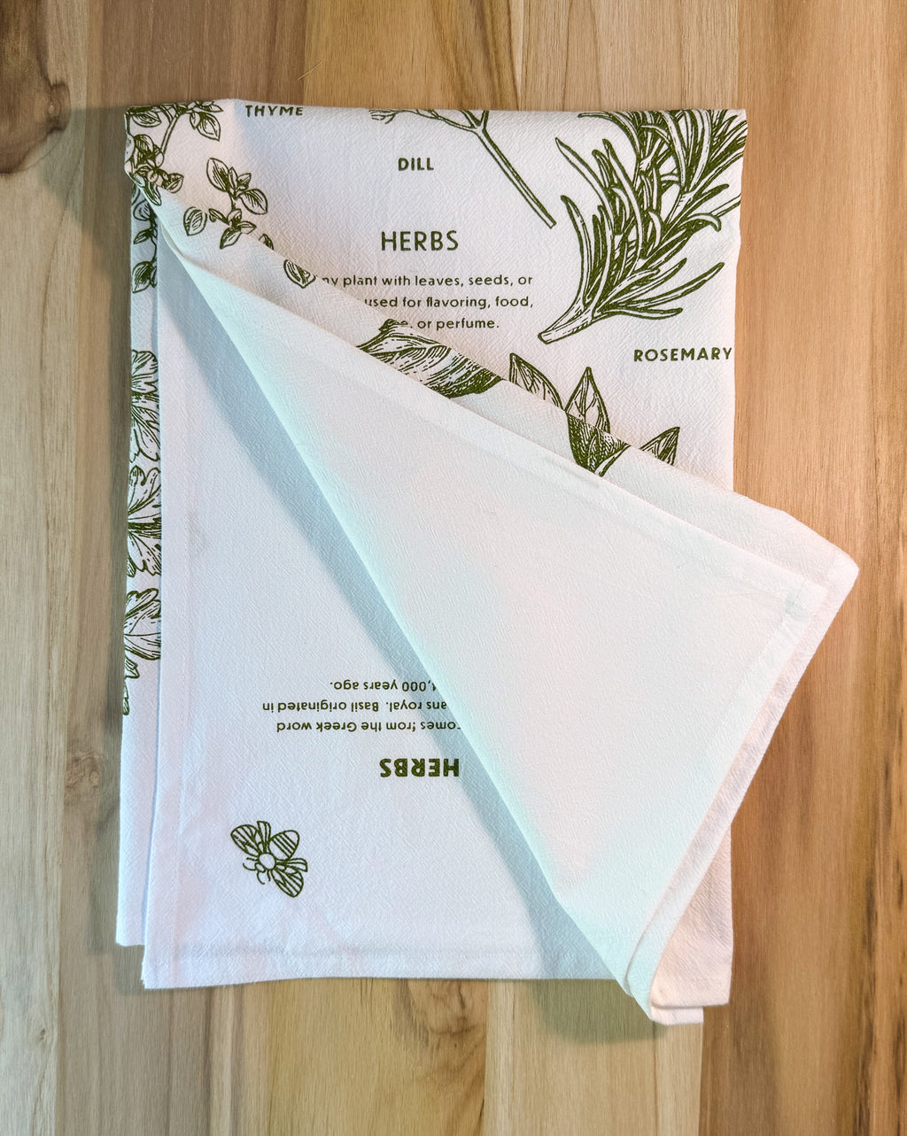 Garden Tea Towel, Herbs Cotton Kitchen Towel, Oversized | 28"x28"