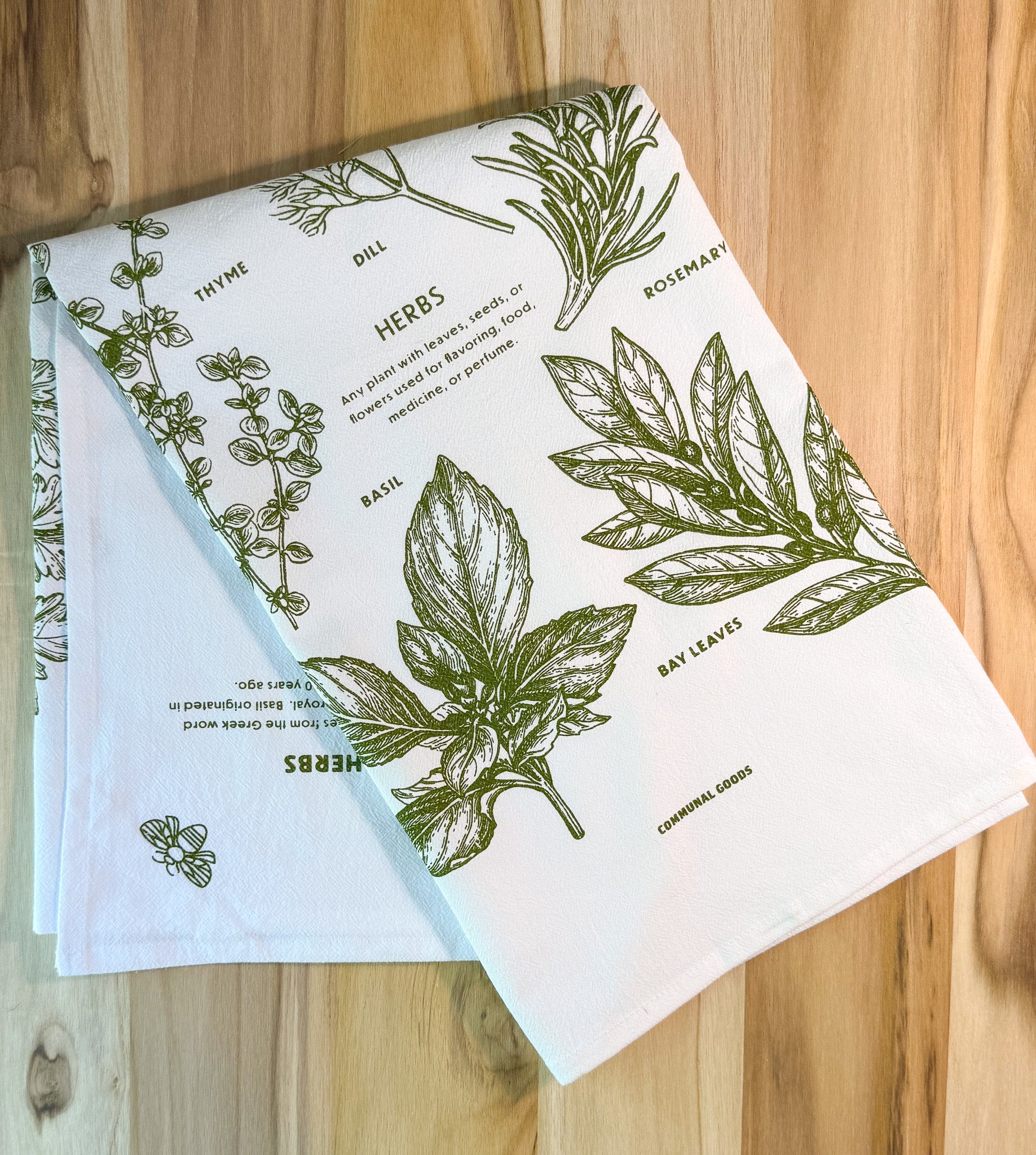 Garden Tea Towel, Herbs Cotton Kitchen Towel, Oversized | 28"x28"