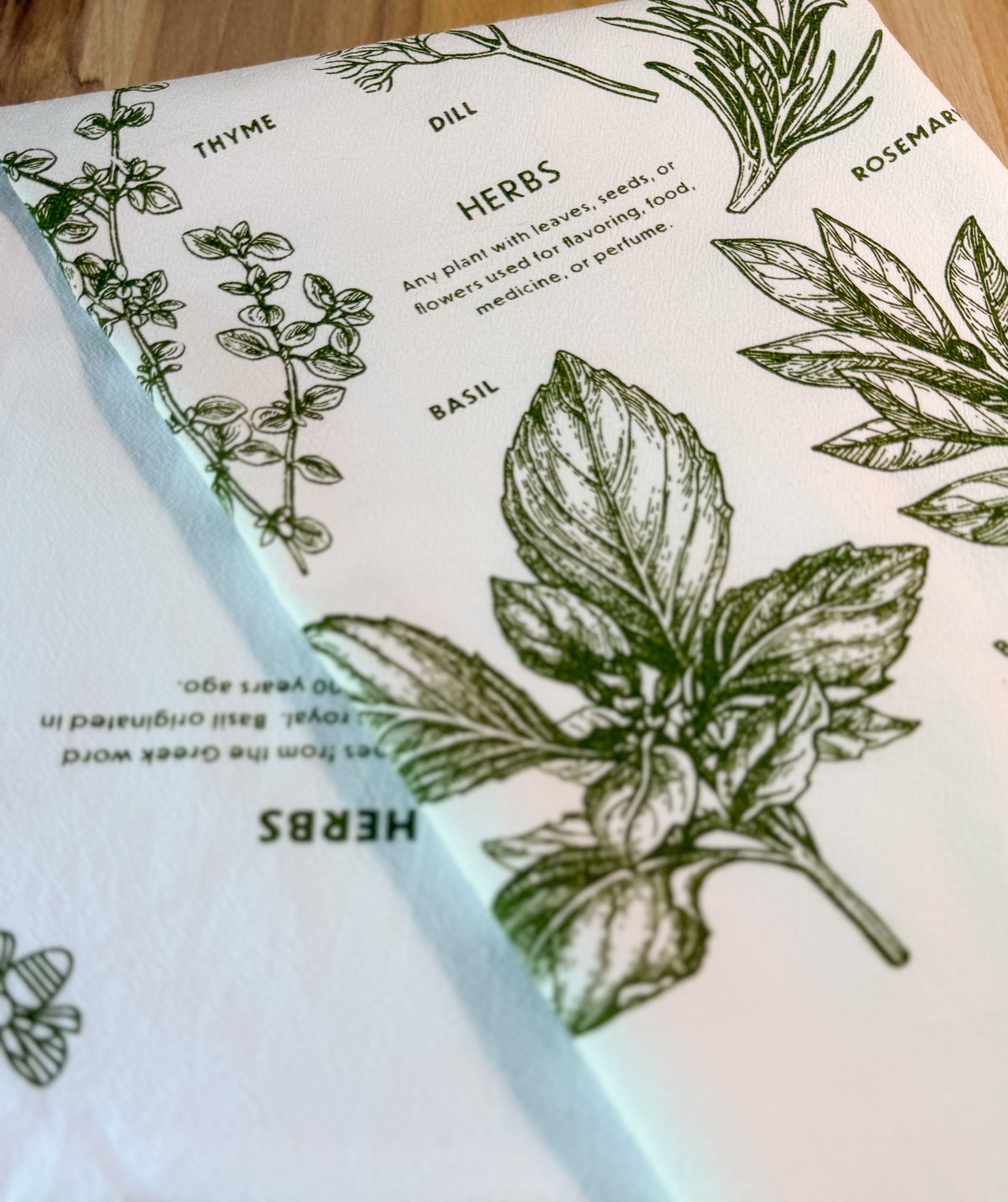 Garden Tea Towel, Herbs Cotton Kitchen Towel, Oversized | 28"x28"