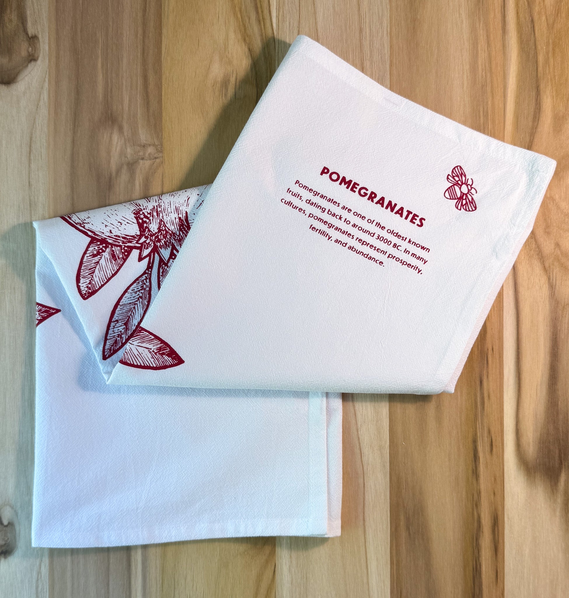Tea Towel, Cotton Kitchen Towel, Oversized, Pomegranates | 28"x28"