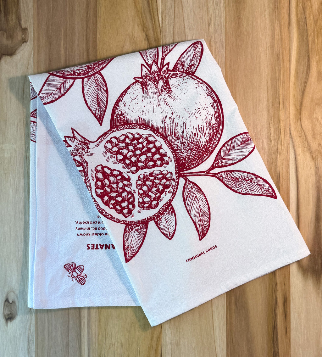 Tea Towel, Cotton Kitchen Towel, Oversized, Pomegranates | 28"x28"