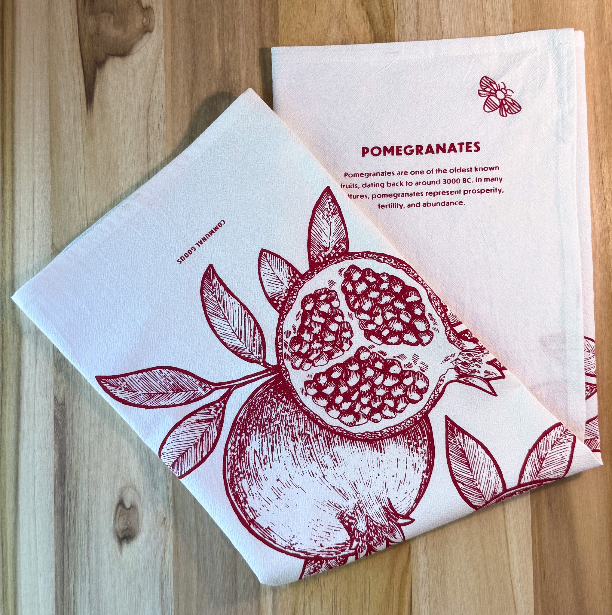 Tea Towel, Cotton Kitchen Towel, Oversized, Pomegranates | 28"x28"