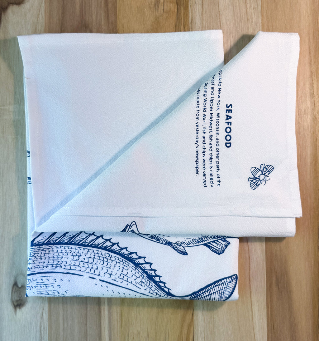 Tea Towel, Fish Cotton Kitchen Towel, Oversized, Seafood | 28"x28"