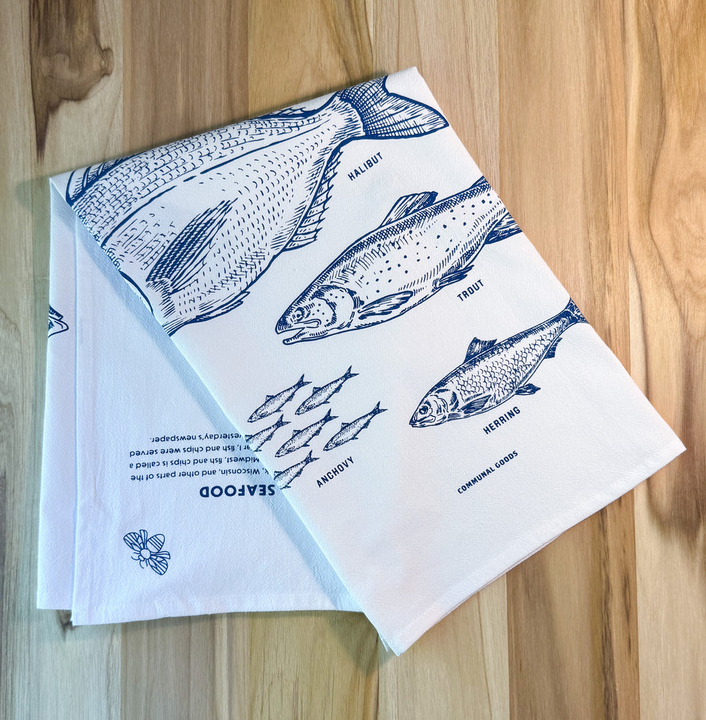 Tea Towel, Fish Cotton Kitchen Towel, Oversized, Seafood | 28"x28"