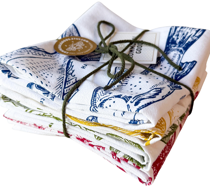 Kitchen Towels, Set of 4, Mediterranean Designs, 28"x28"