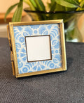 Handmade Square Mini Brass Frame with Floating Glass with Blue Floral Matte | 2"x2"