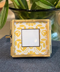 Handmade Square Mini Brass Frame with Floating Glass with Yellow Floral Picture Matte | 2"x2"