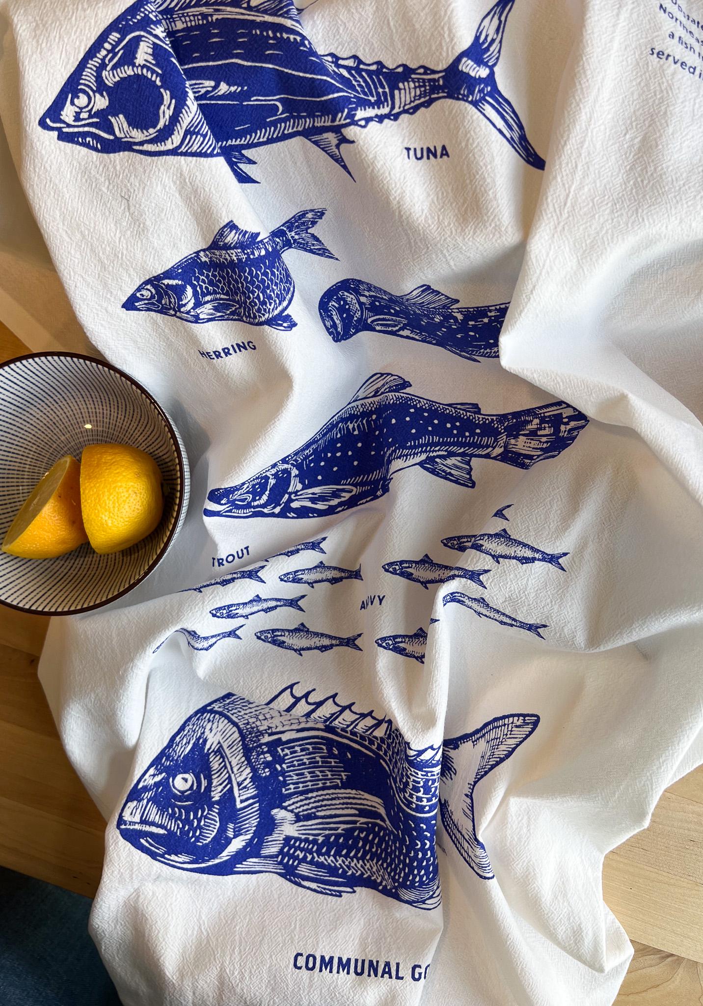 Flour Sack Kitchen Towel Seafood Fish Hanging Loop Cotton | Trout