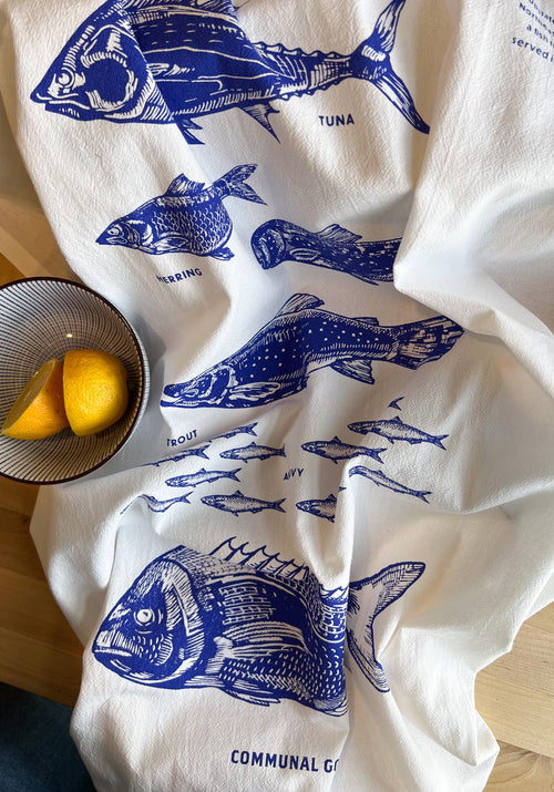 Flour Sack Kitchen Towel Seafood Fish Hanging Loop Cotton | Trout