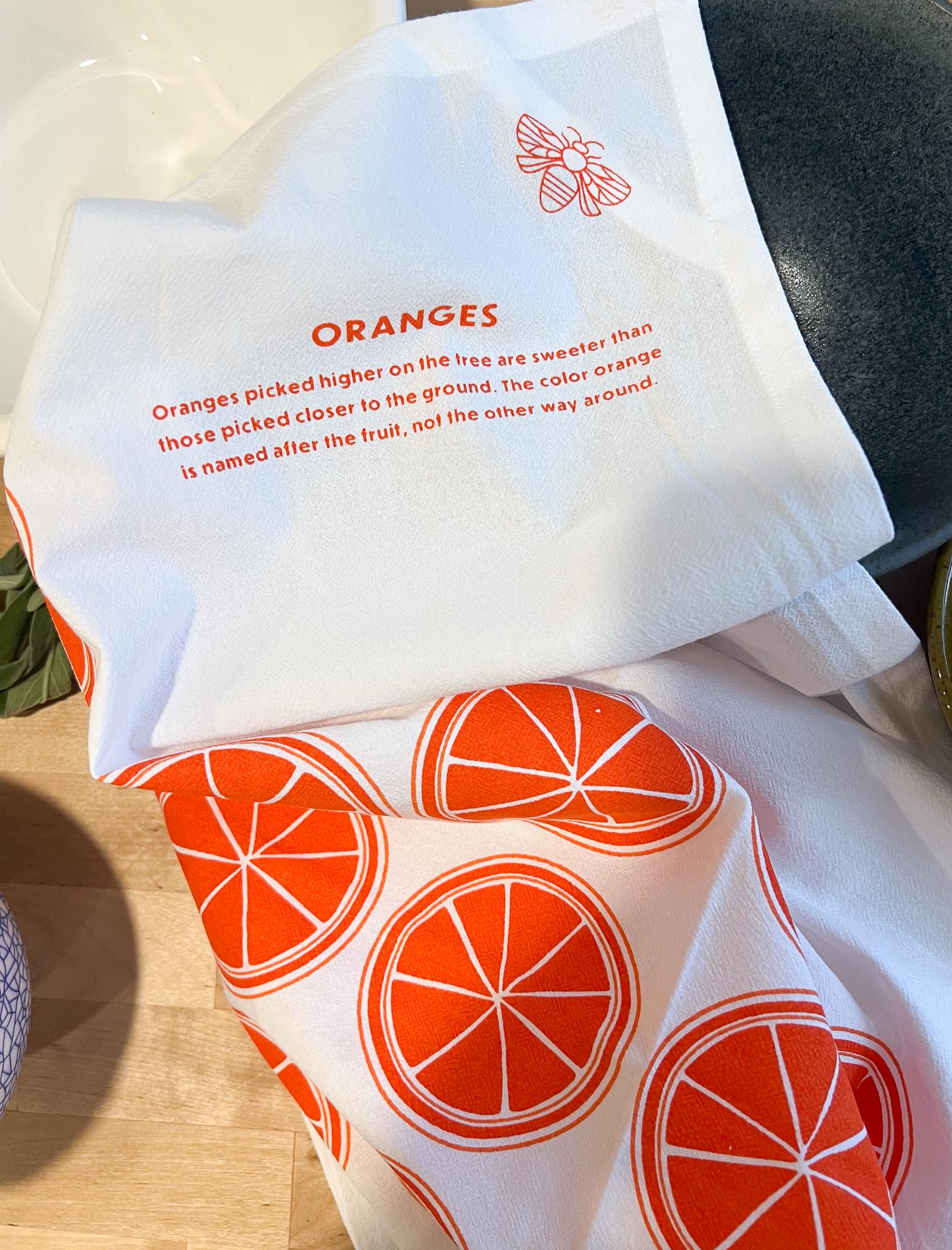 Flour Sack Kitchen Towel Citrus Modern Oranges Fruit Hanging Loop Cotton