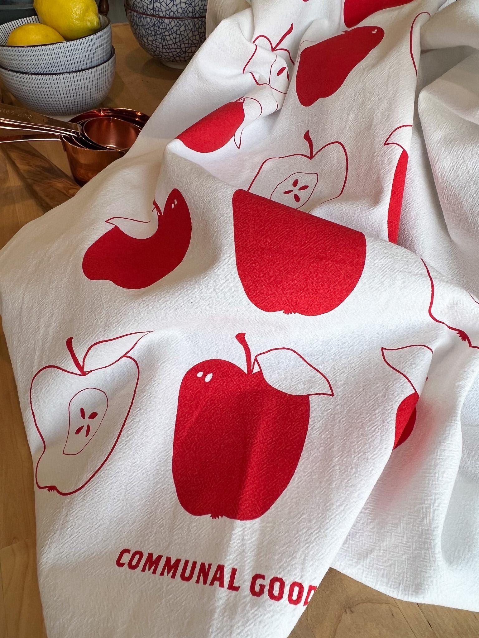 Oversized Cotton Apple Tea Towels | Eco-Friendly Kitchen Towels | 28”x28”