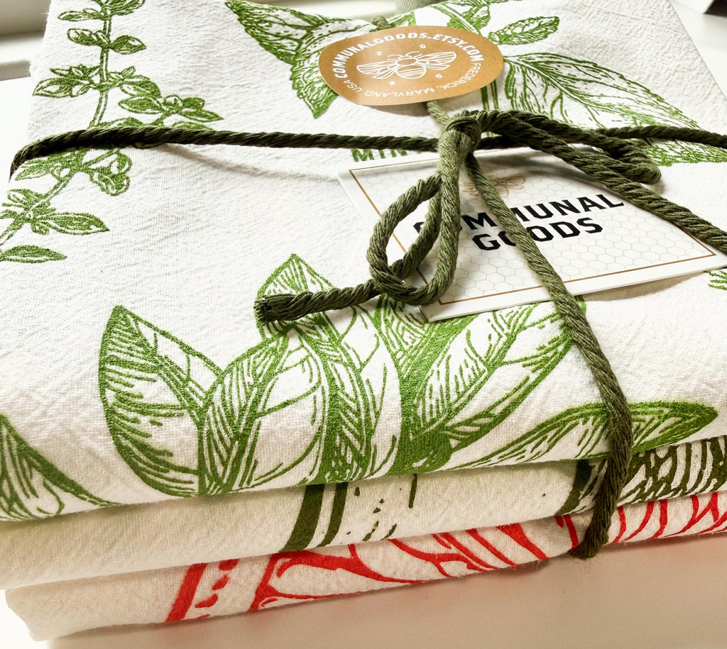 Flour Sack Kitchen Towels: Set of 3, Herbs, Avocados & Oranges Farmhouse Designs | Homeware