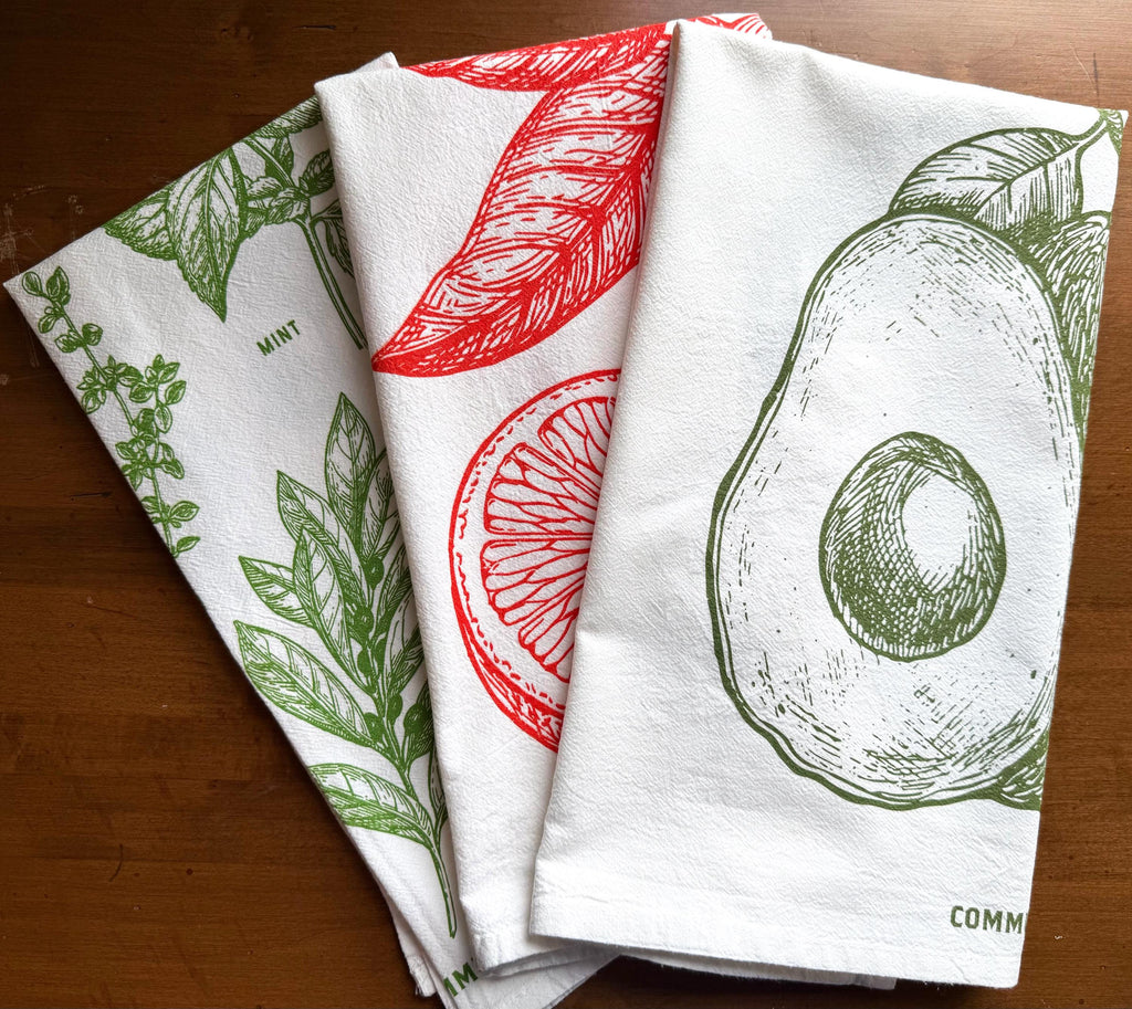 Flour Sack Kitchen Towels: Set of 3, Herbs, Avocados & Oranges Farmhouse Designs | Homeware