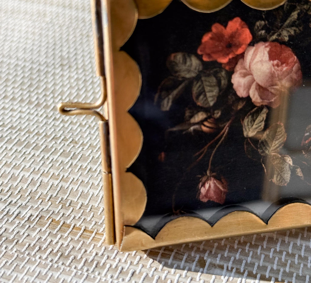 Small Scalloped Edge Brass Frame | 2.5"x2.5" | Whimsical Keepsake | Tabletop Frame