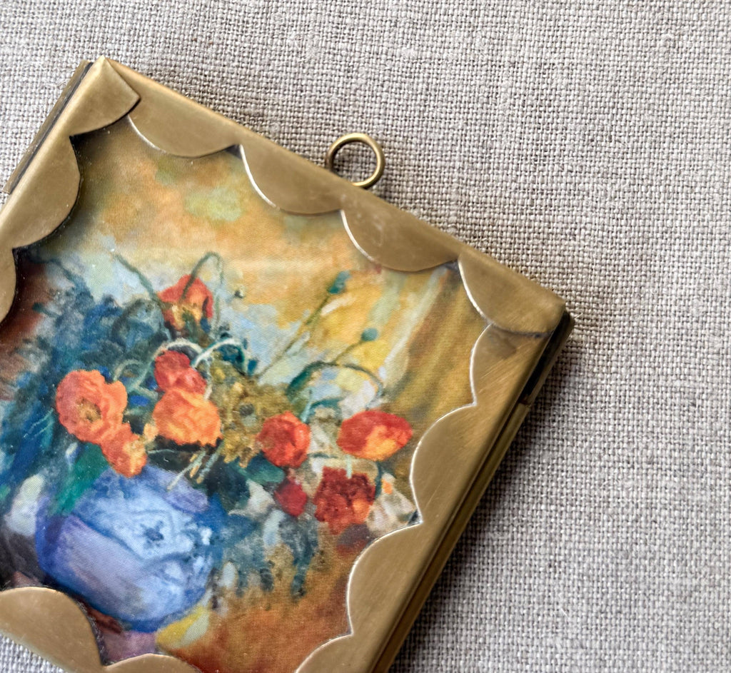 Hanging Scalloped Edge Brass Frame | 2.5"x2.5" | Keepsake | Wall Frame