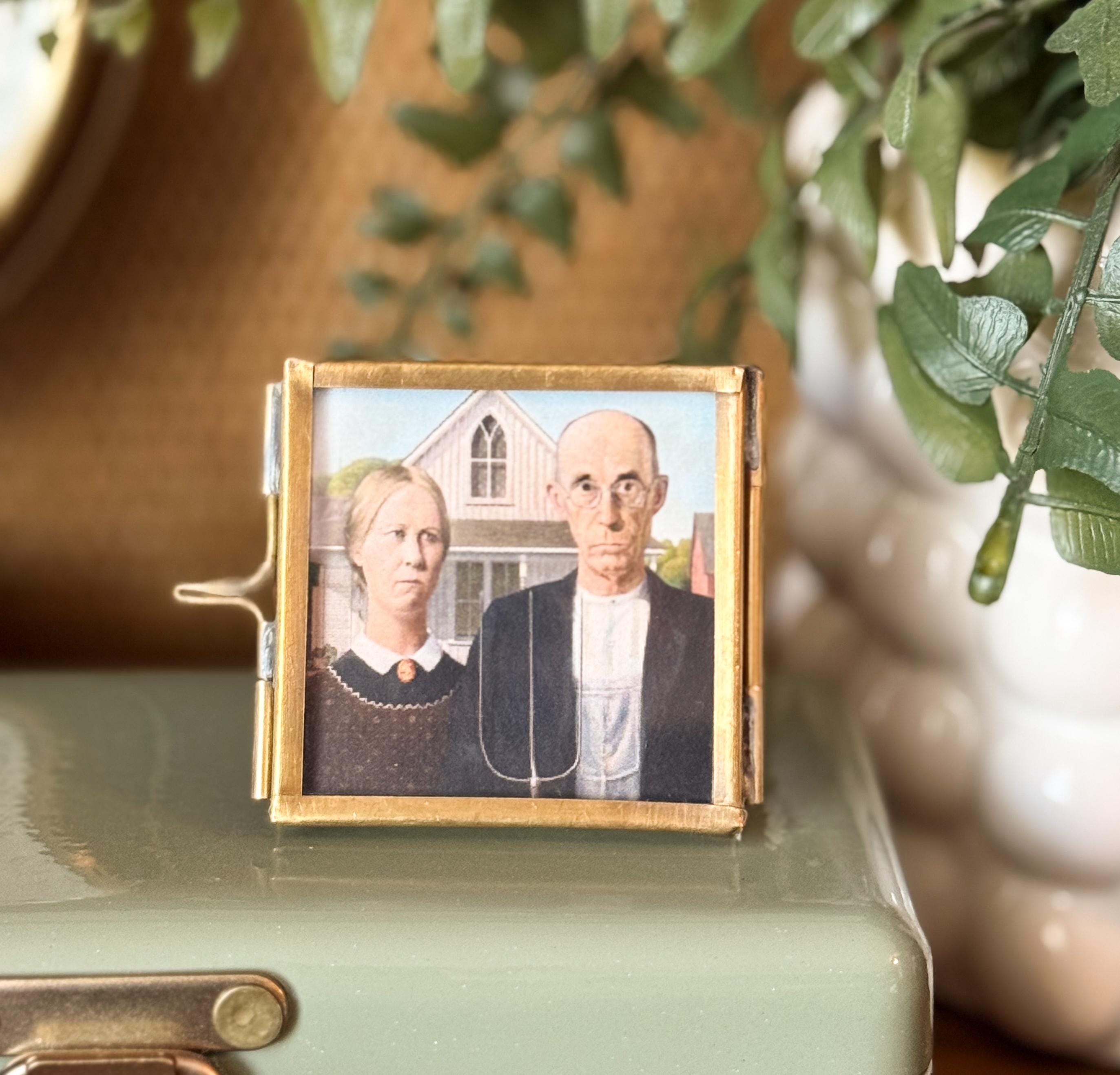 Vintage Brass Floating Glass Frame | 2x2 Tabletop Display Home Décor
