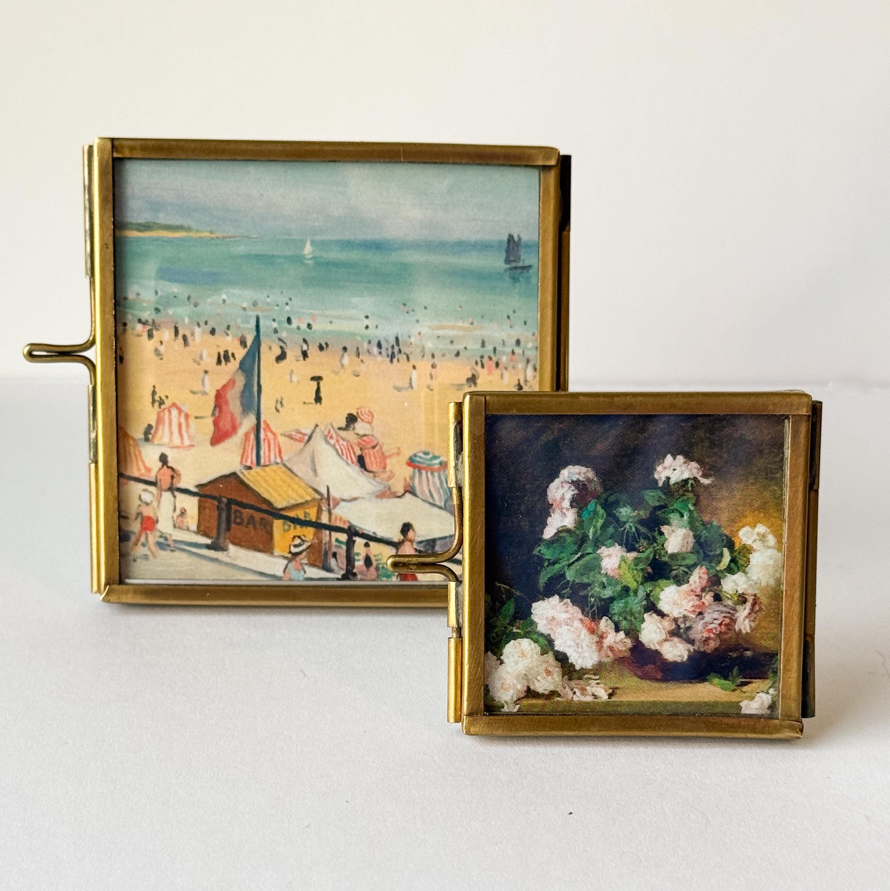 Vintage Brass Floating Picture Frame | 3x3 Tabletop Display, Modern Home Decor