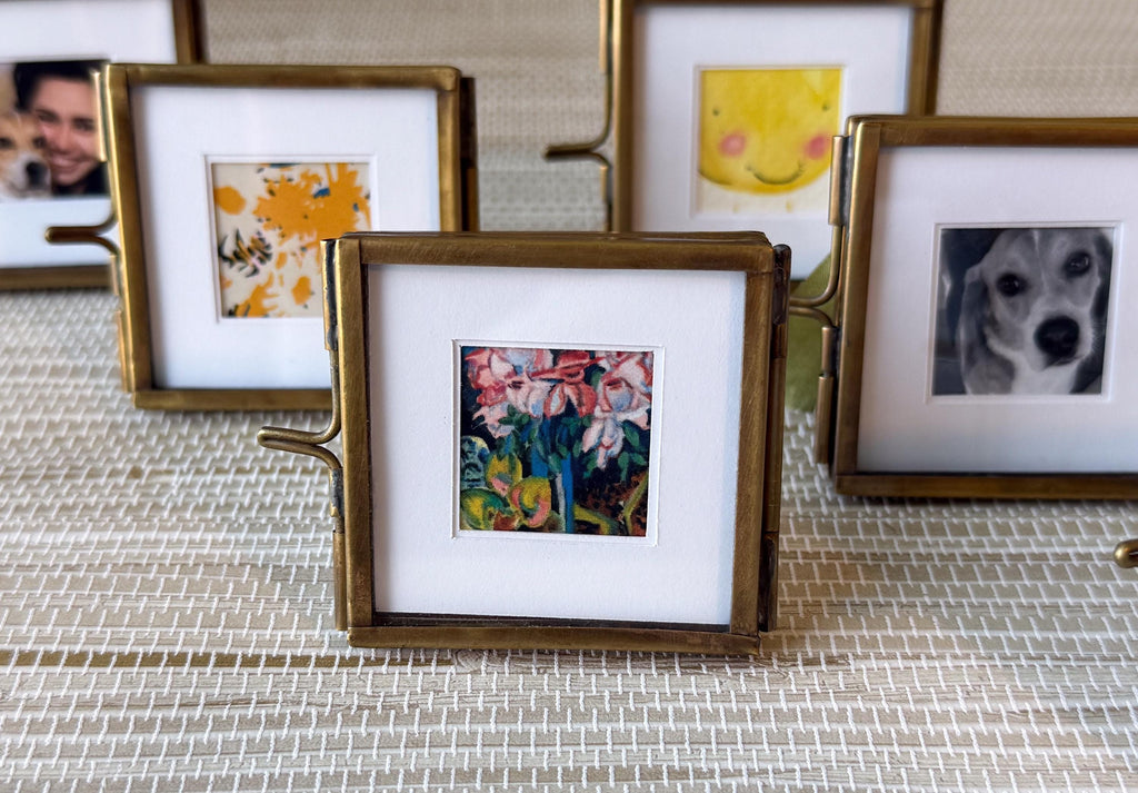 Square Mini Brass Frame with White Picture Matte | 2"x2"