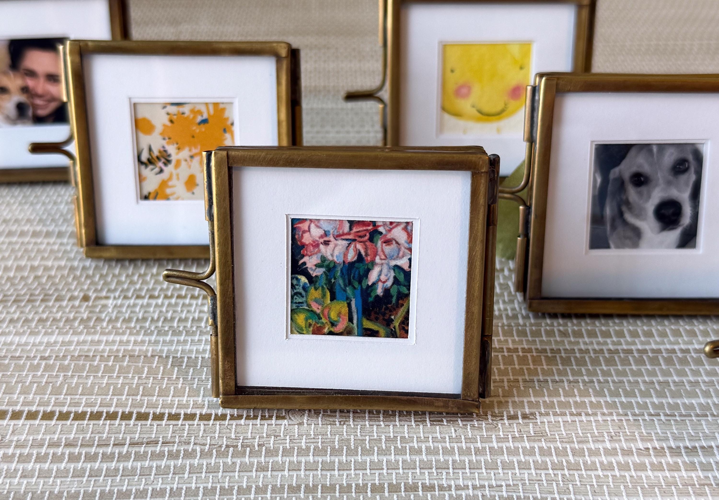 Square Mini Brass Frame with White Picture Matte | 2"x2"