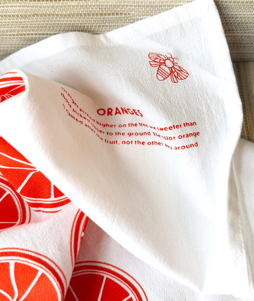 Flour Sack Kitchen Towel Citrus Modern Oranges Fruit Hanging Loop Cotton