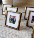 Vintage Small Brass Frame, Floating Glass with White Picture Matte | 2"x2" | Keepsake