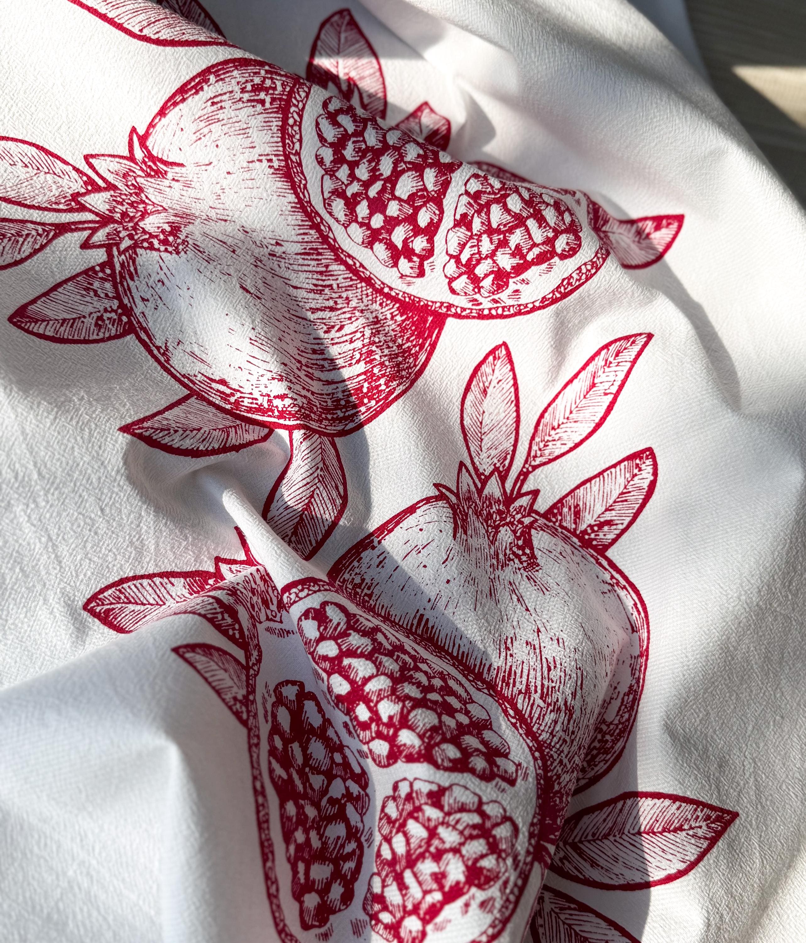 Tea Towel, Cotton Kitchen Towel, Oversized, Pomegranates | 28"x28"