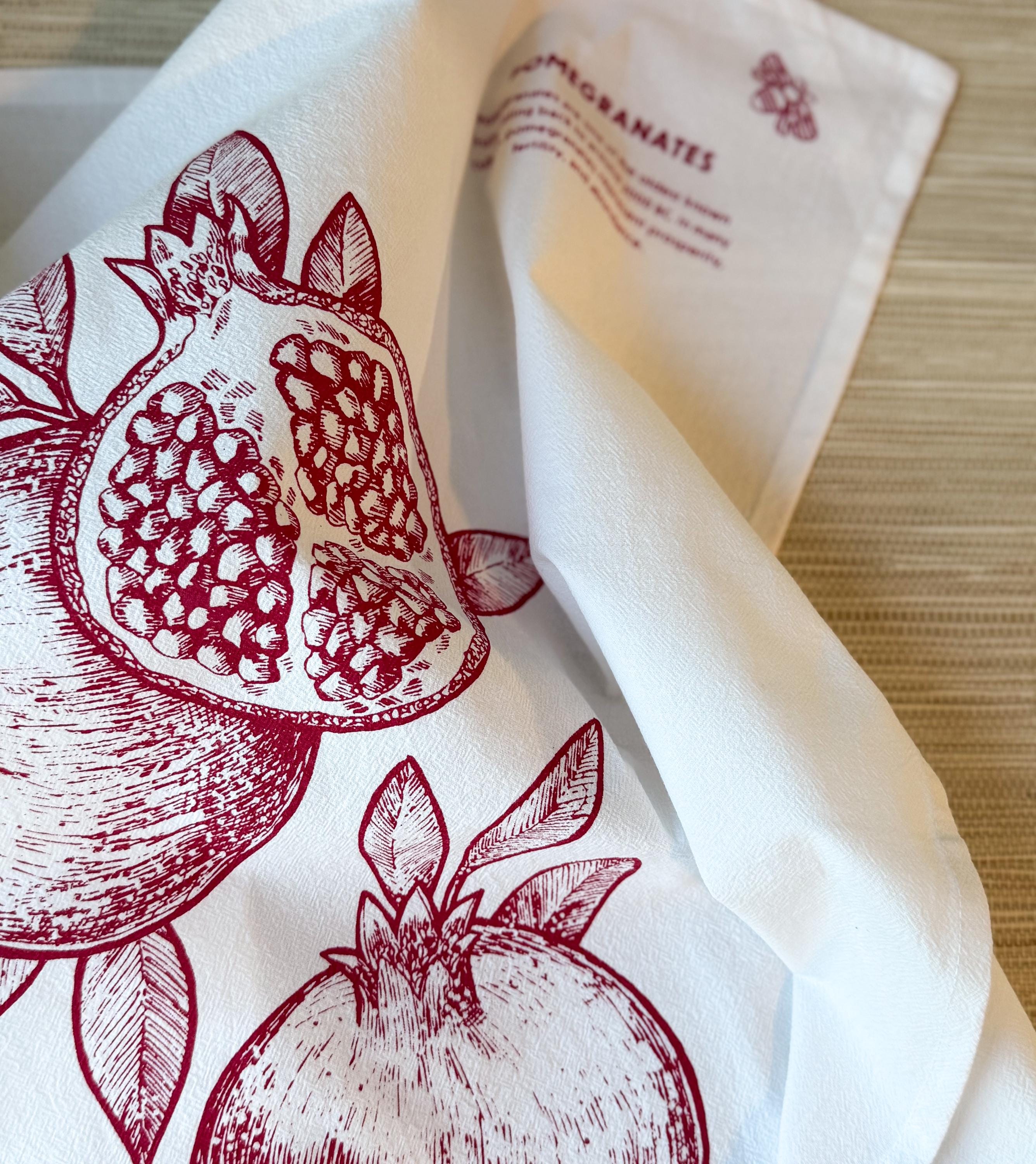 Tea Towel, Cotton Kitchen Towel, Oversized, Pomegranates | 28"x28"