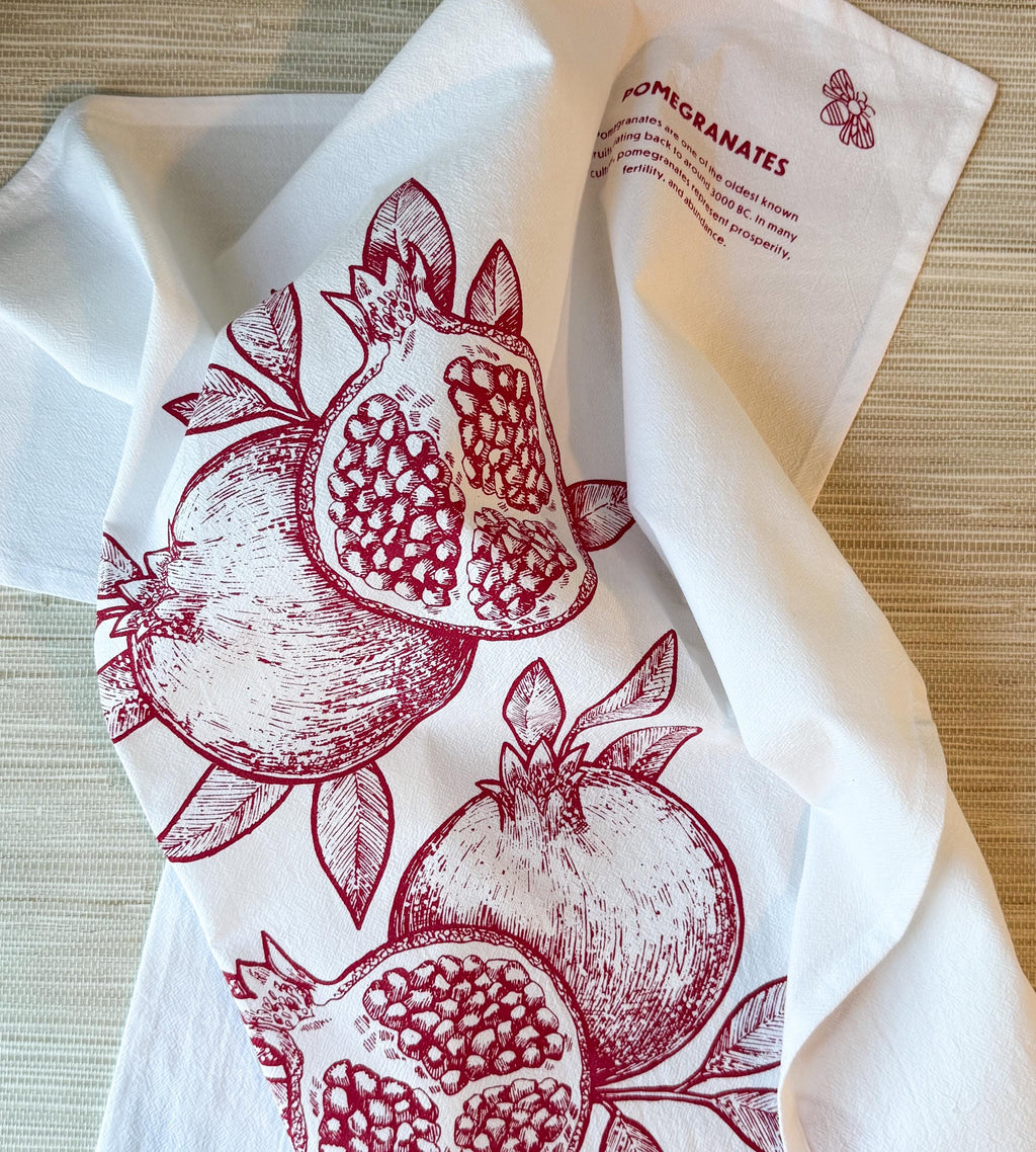 Tea Towel, Cotton Kitchen Towel, Oversized, Pomegranates | 28"x28"