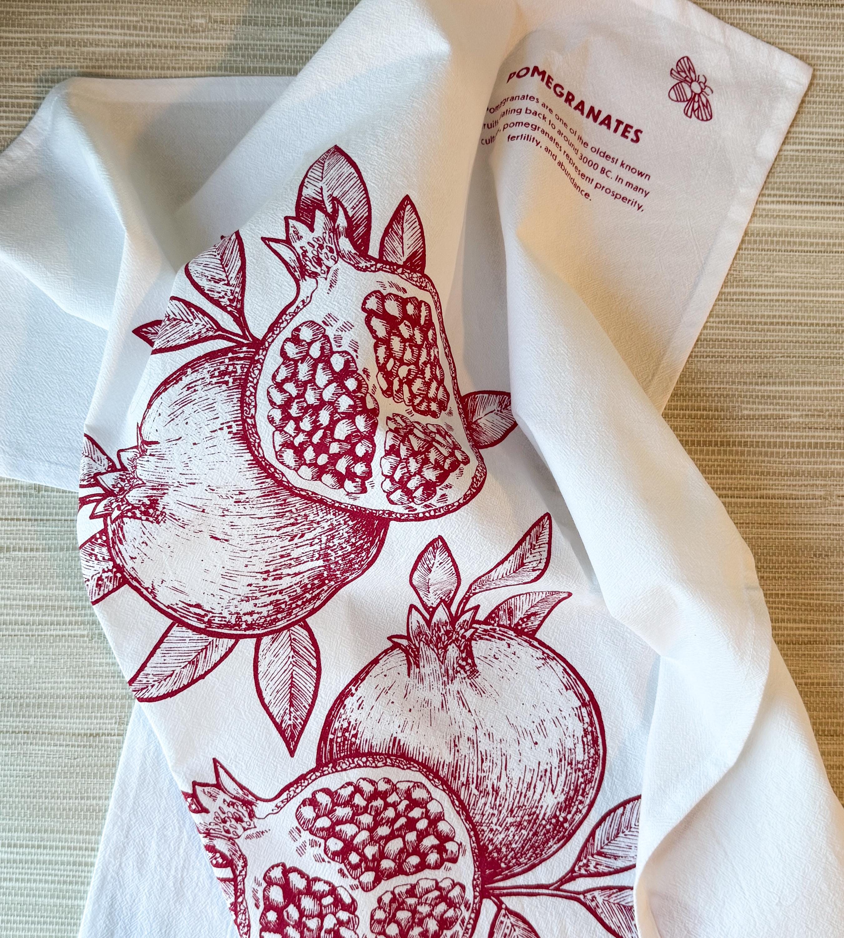 Tea Towel, Cotton Kitchen Towel, Oversized, Pomegranates | 28"x28"