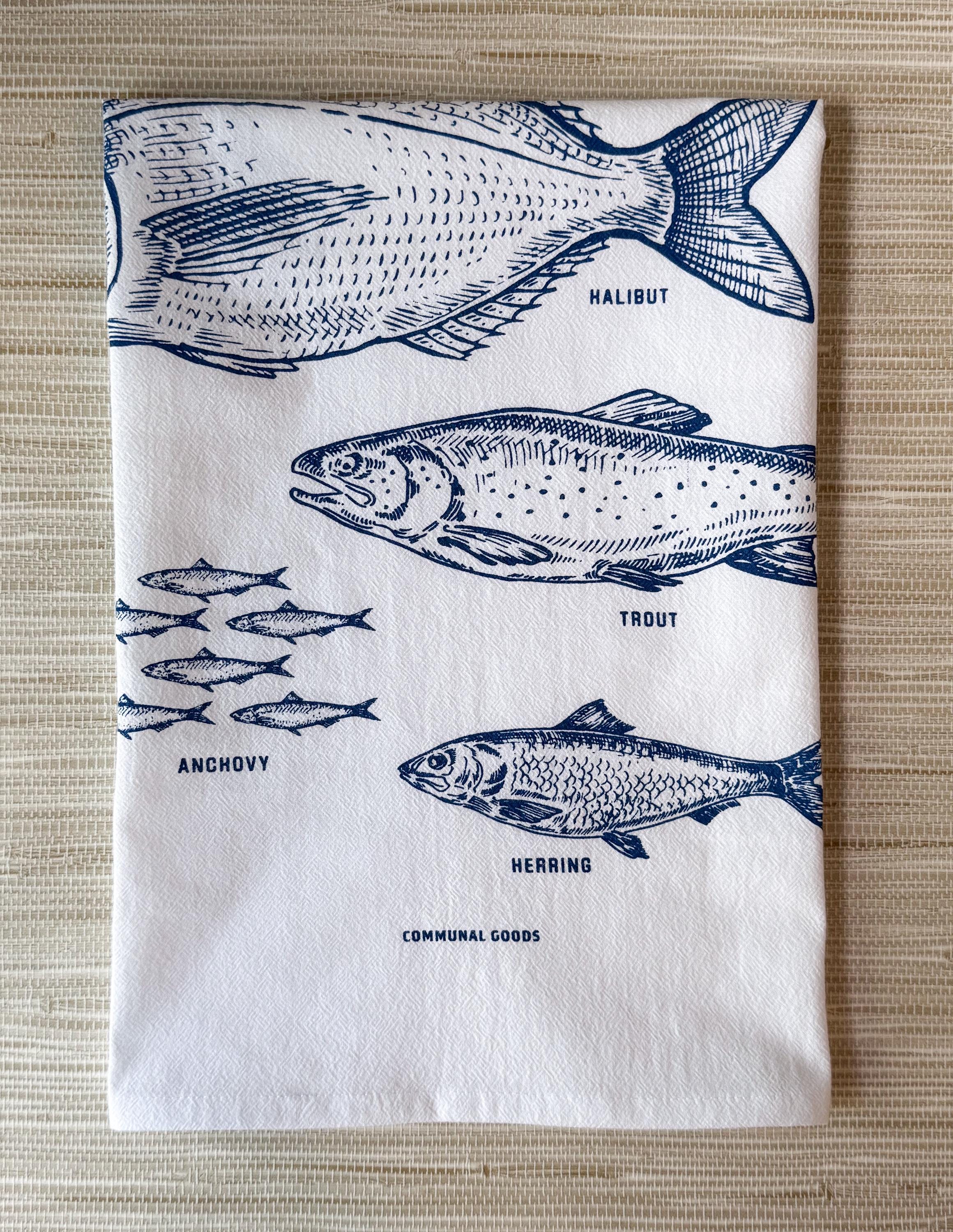 Tea Towel, Fish Cotton Kitchen Towel, Oversized, Seafood | 28"x28"