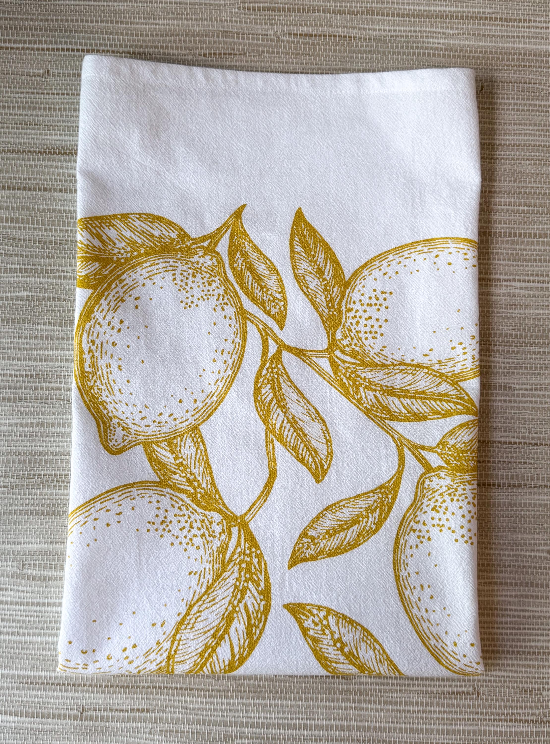 Tea Towel, Lemons Cotton Kitchen Towel, Oversized, Citrus | 28"x28"