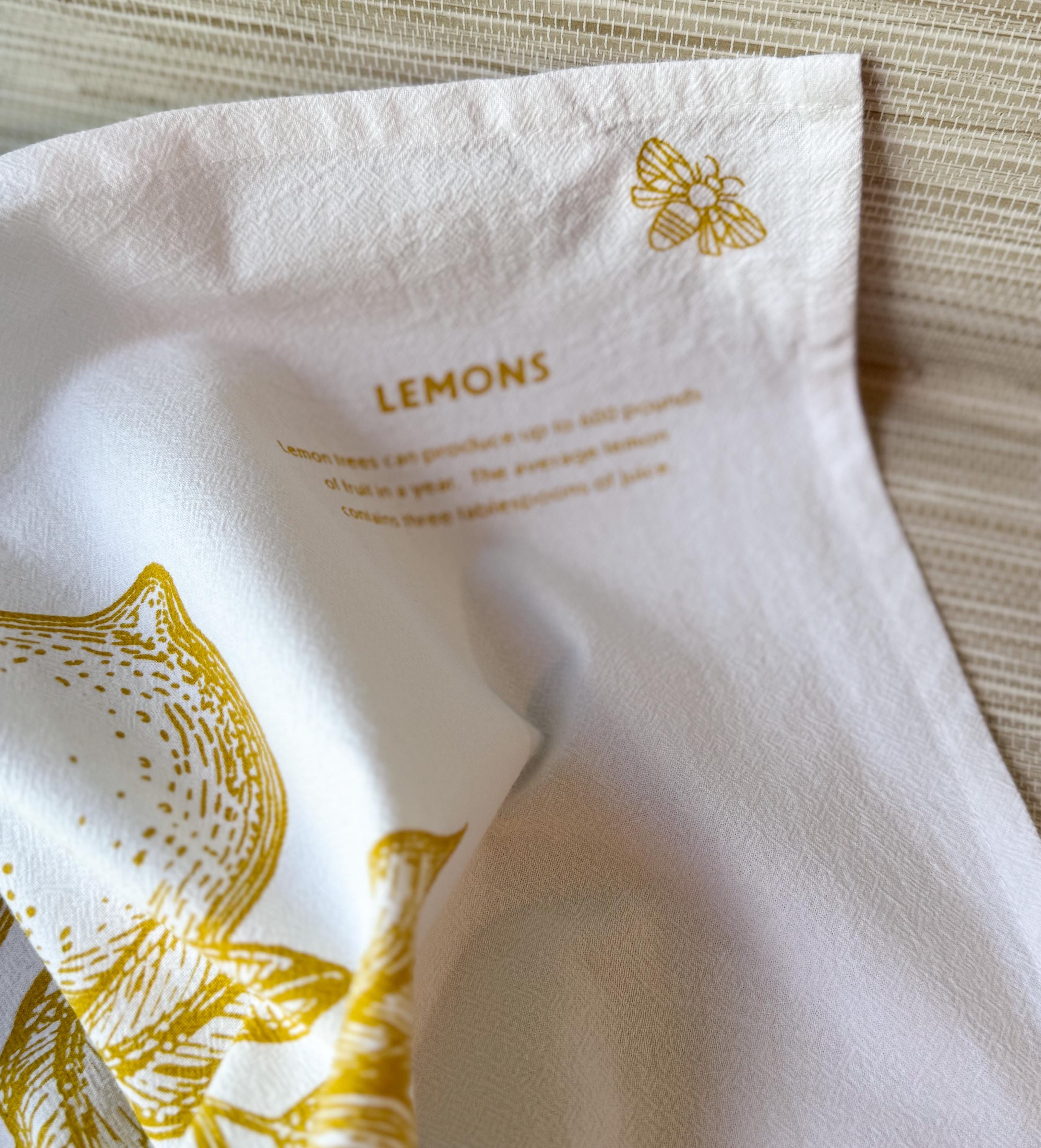 Tea Towel, Lemons Cotton Kitchen Towel, Oversized, Citrus | 28"x28"