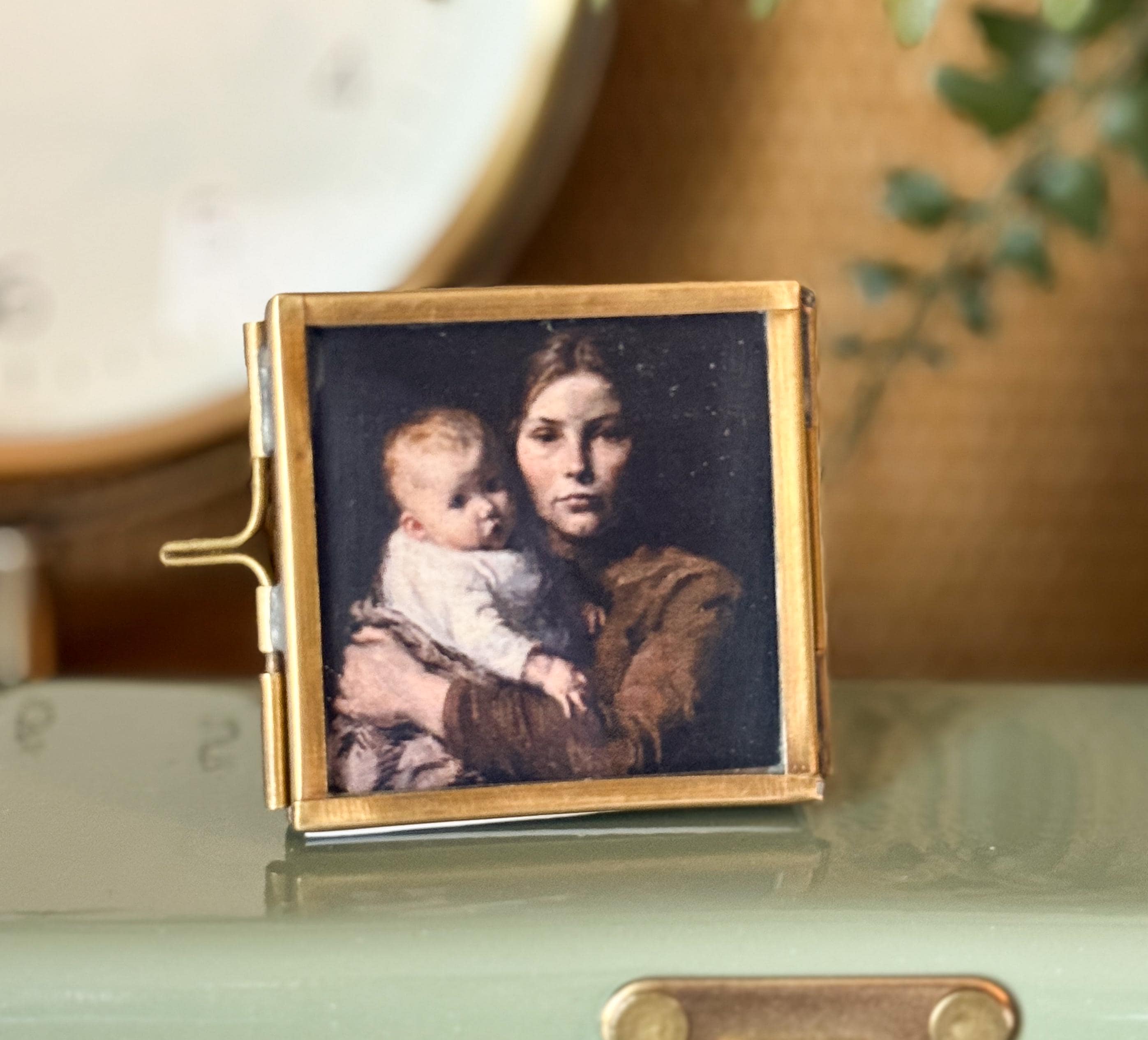 Vintage Brass Floating Glass Frame | 2x2 Tabletop Display Home Décor