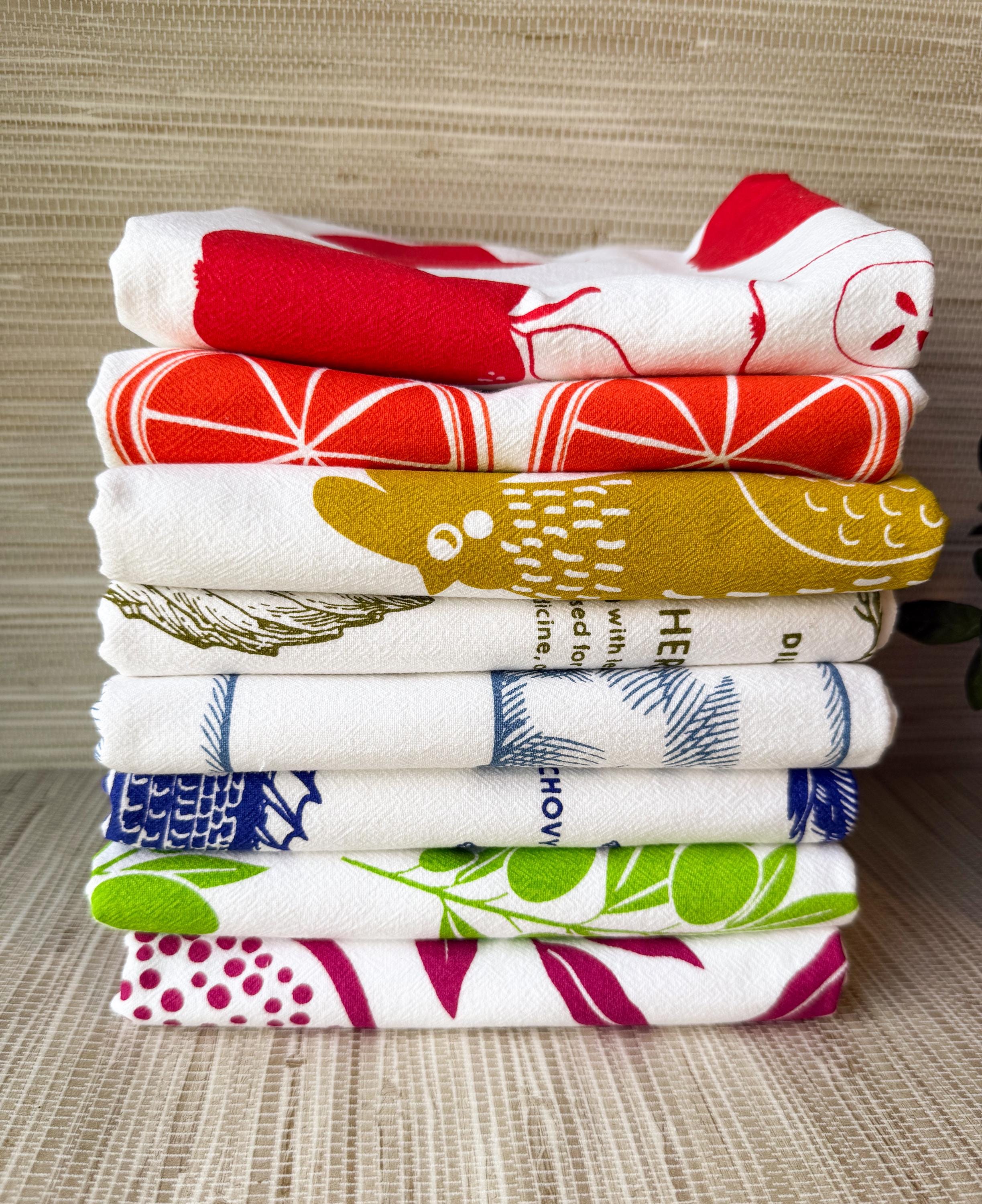 Cotton Oversized Tea Towels, Set of 2, Fruit, Citrus & Botanical Designs