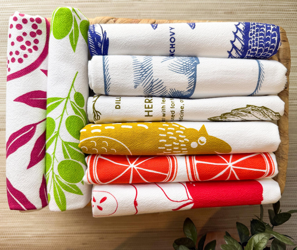 Cotton Oversized Tea Towels, Set of 2, Fruit, Citrus & Botanical Designs