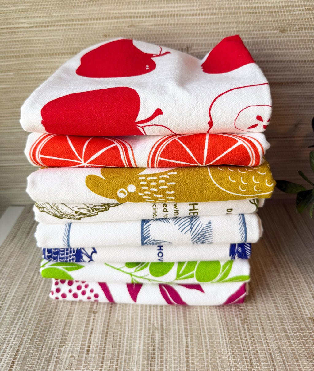 Fruit & Farmhouse Flour Sack Towels: Cotton Kitchen Tea Towel Set of 8