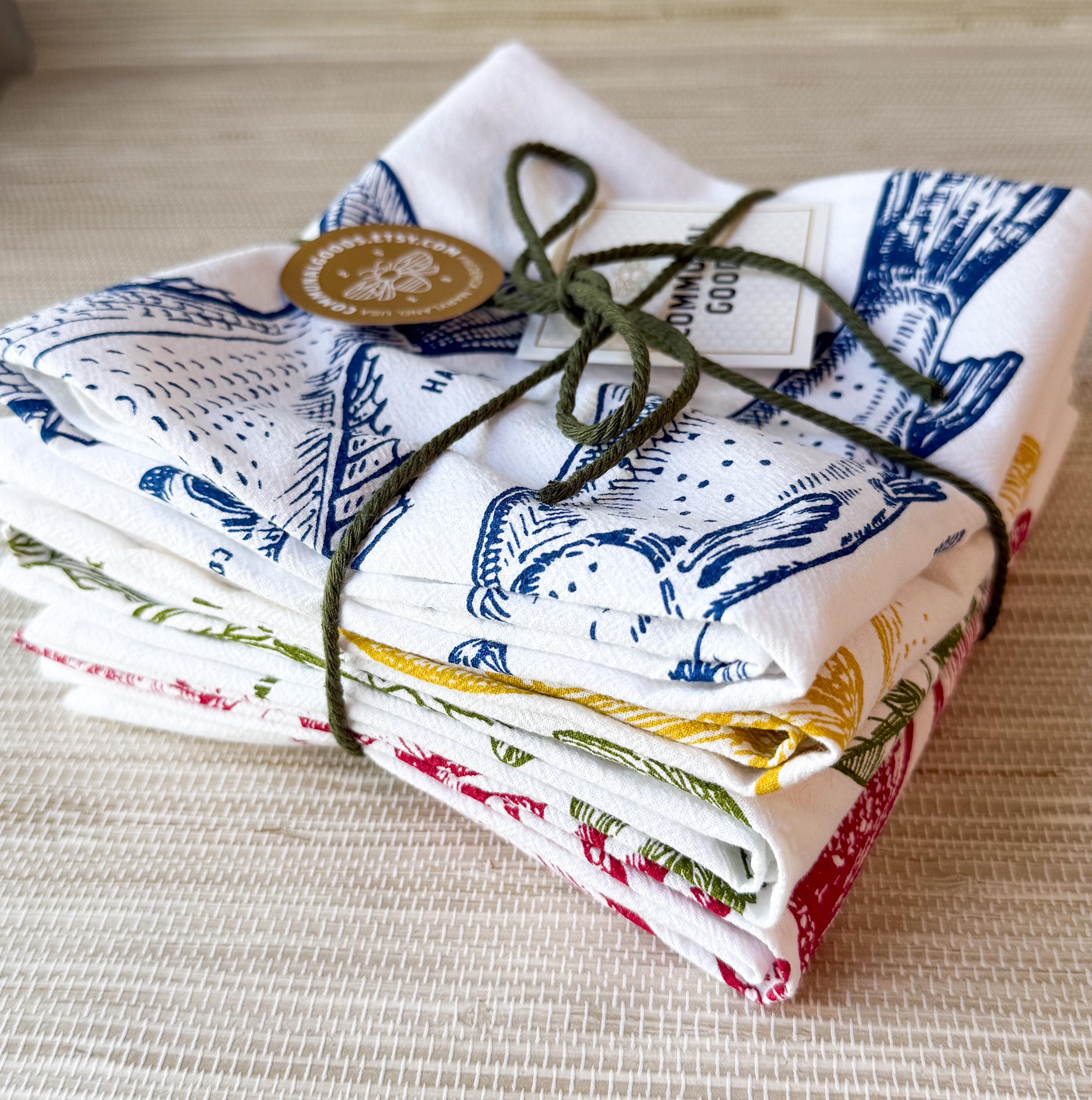 Kitchen Towels, Set of 4, Mediterranean Designs, 28"x28"